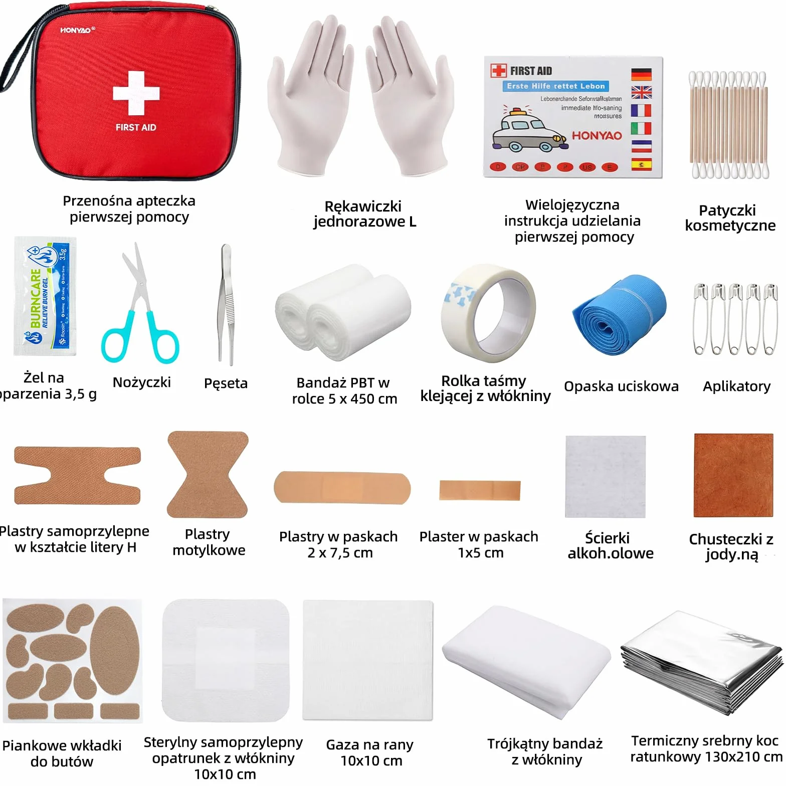 HONYAO Apteczka Pierwszej Pomocy 125 szt, Mini Apteczka Pierwszej Pomocy, Mini Apteczka Podróżna, Kompaktowy Apteczka, First Aid Kit do Łódka Rower Work Camping Mountain Piesze wycieczki Samochód