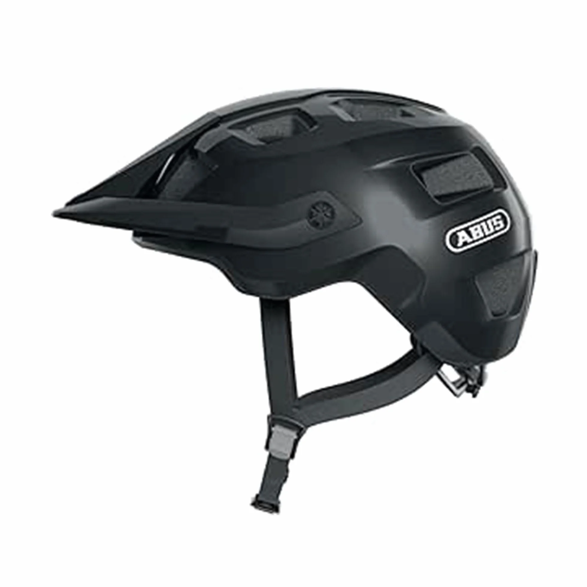 ABUS Kask MTB MoTrip – wytrzymały kask rowerowy z daszkiem z regulacją wysokości dla rowerzystów górskich – indywidualne dopasowanie – unisex – czarny błyszczący, rozmiar L, L (57-61 cm)