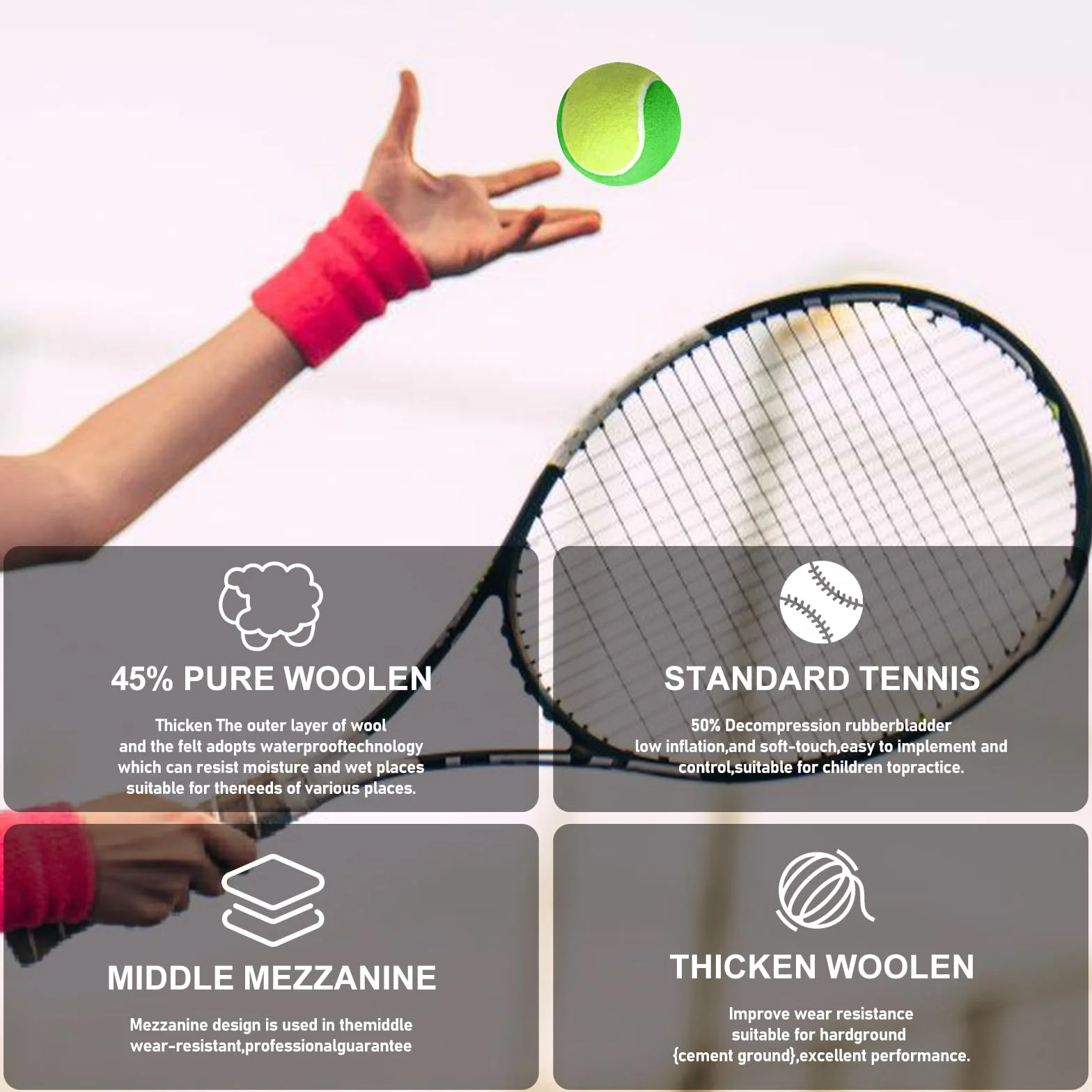 GBKDQQ 6 piłek tenisowych Stage1, piłki treningowe o 25% zmniejszone ciśnienie, piłka tenisowa dla początkujących, piłki do treningu tenisowego, dla dzieci, dla początkujących, zwierząt domowych