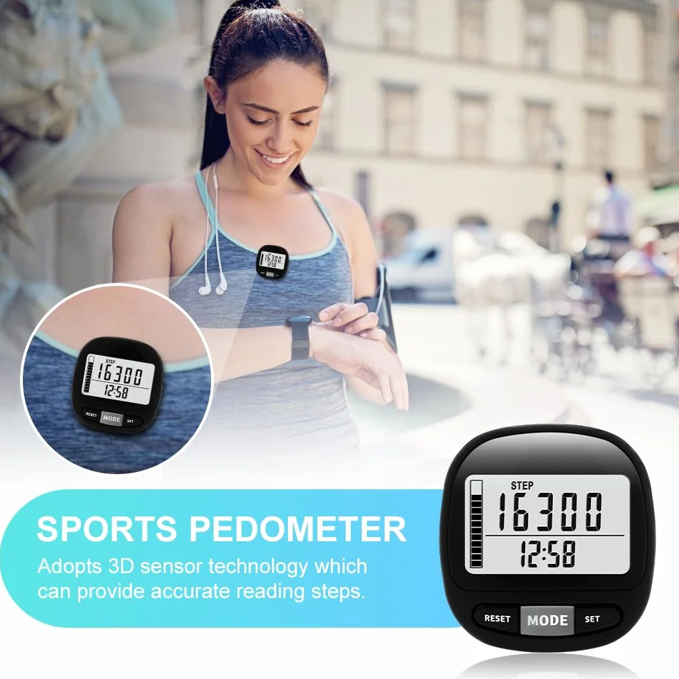 Flintronic Krokomierz 3D do chodzenia z zegarem z klipsem i smyczą, śledzi kroki w czasie rzeczywistym, krokomierz dla starszych dzieci/mężczyzn fitness/kobiet/seniorów