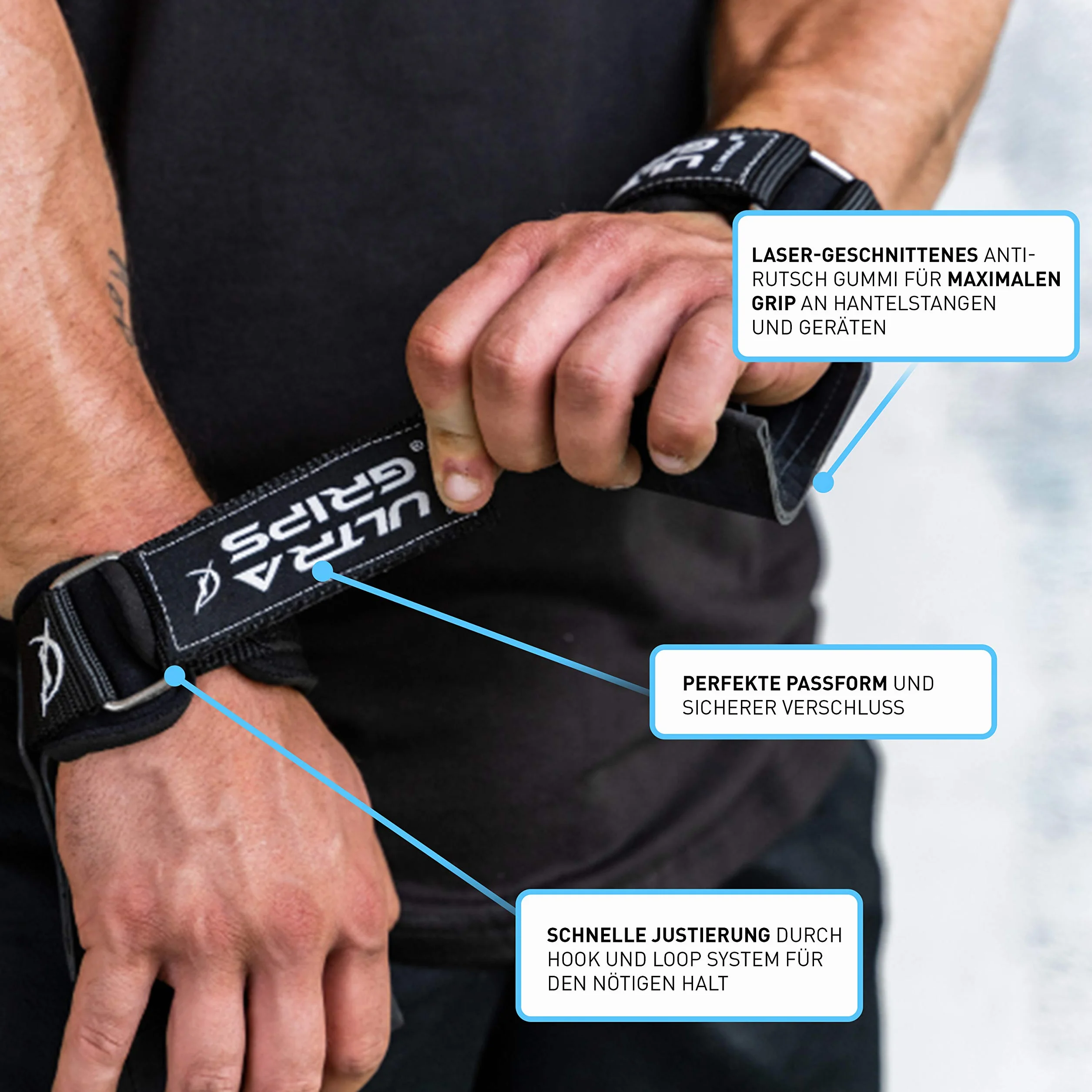 Ultra Grips profesjonalne paski do podciągania | paski do fitnessu, kulturystyki i trójboju siłowego | zintegrowany bandaż na nadgarstek | model 2020