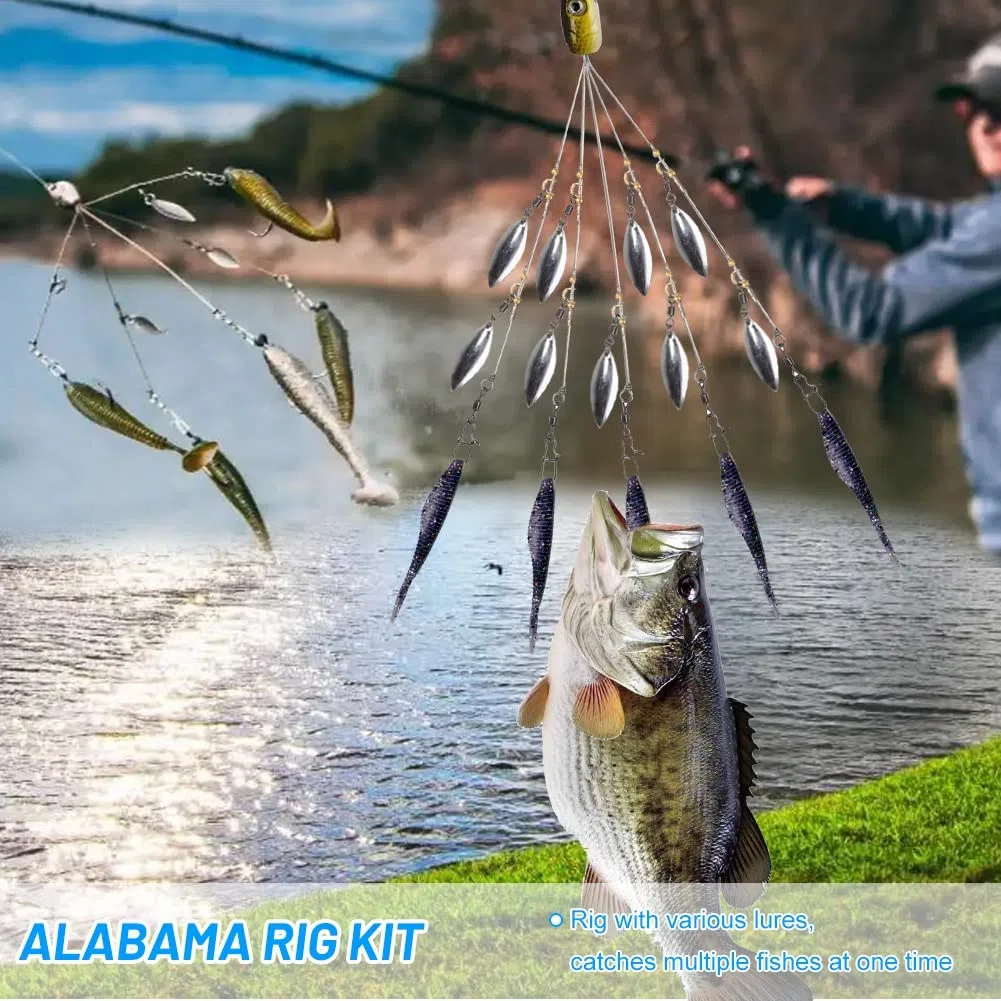 XhuangTech Przynęty Alabama Rig, 5 ramion Alabama Parasol Rig z miękkim ogonem wiosłowym do pływania przynęta basowa haczyk na szczupak / pstrąg / Crappie w słodkiej lub słonej wodzie