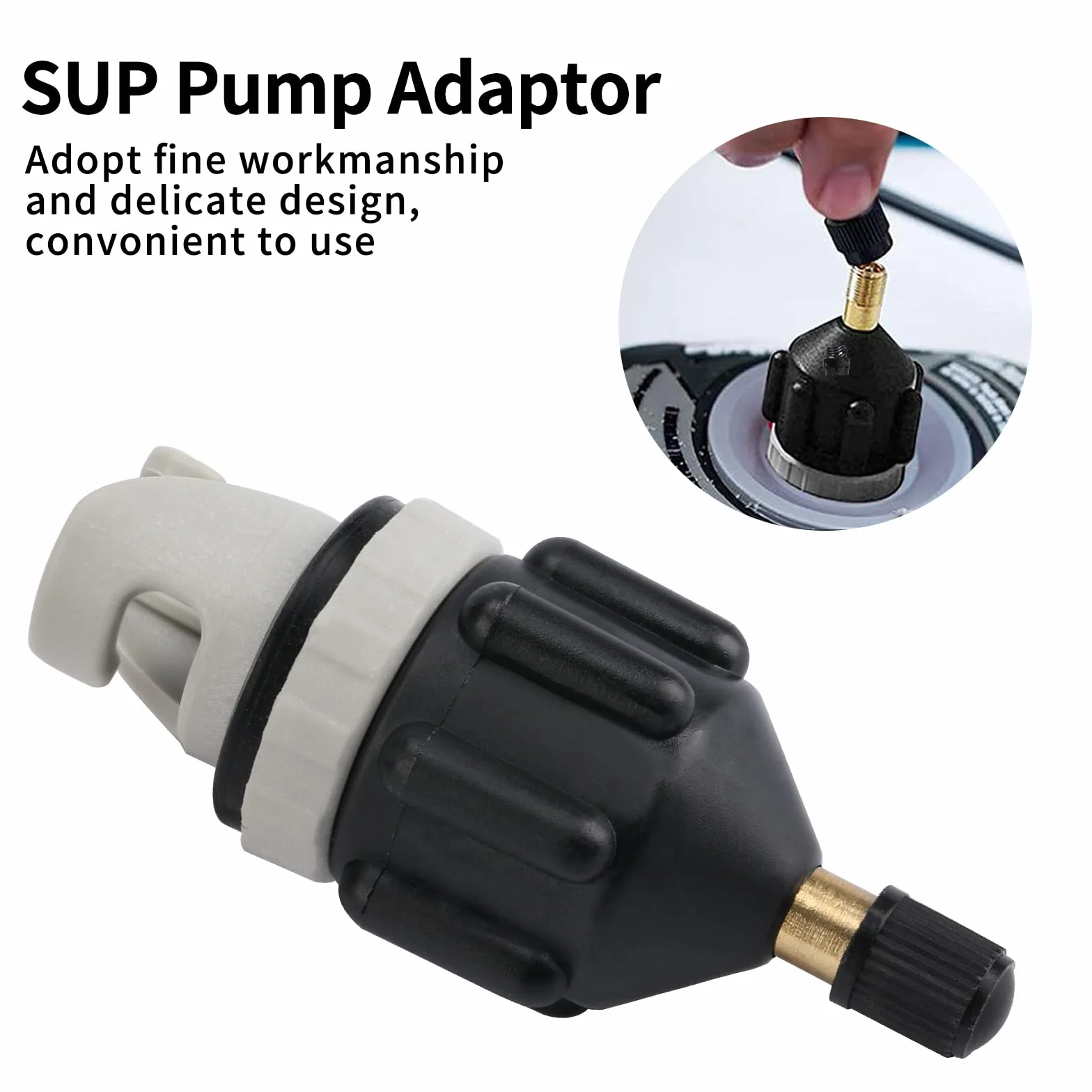 Adapter do sprężarki, pontonu, adapter do wentylu z 4 dyszami gazowymi, akcesoria do surfowania, adapter pompy do deski stojącej, nadmuchiwane łóżko (czarny)