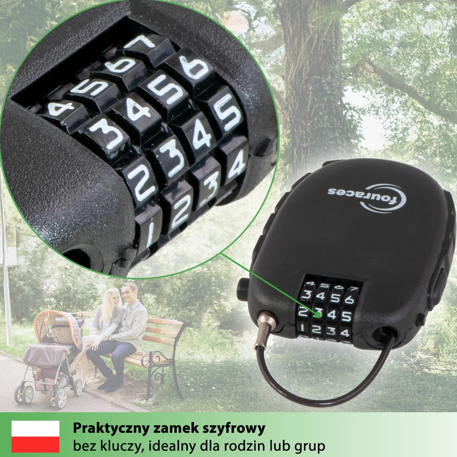 fouraces mini zamek linkowy 70 cm, wysuwany 4-cyfrowy szyfrowy – do hulajnogi, roweru (szosowego), wózka dziecięcego i sprzętu narciarskiego