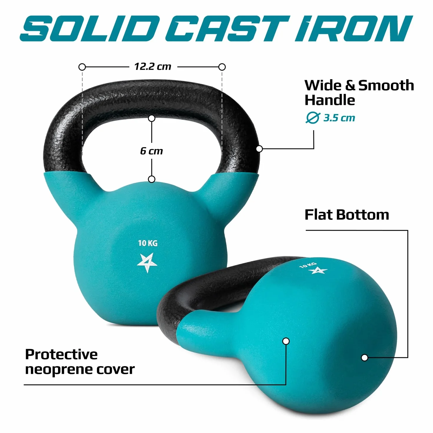 Yes4All YCBQ powlekane neoprenem ciężarki kettlebell, trening siłowy Kettlebells - 10 kg turkusowy