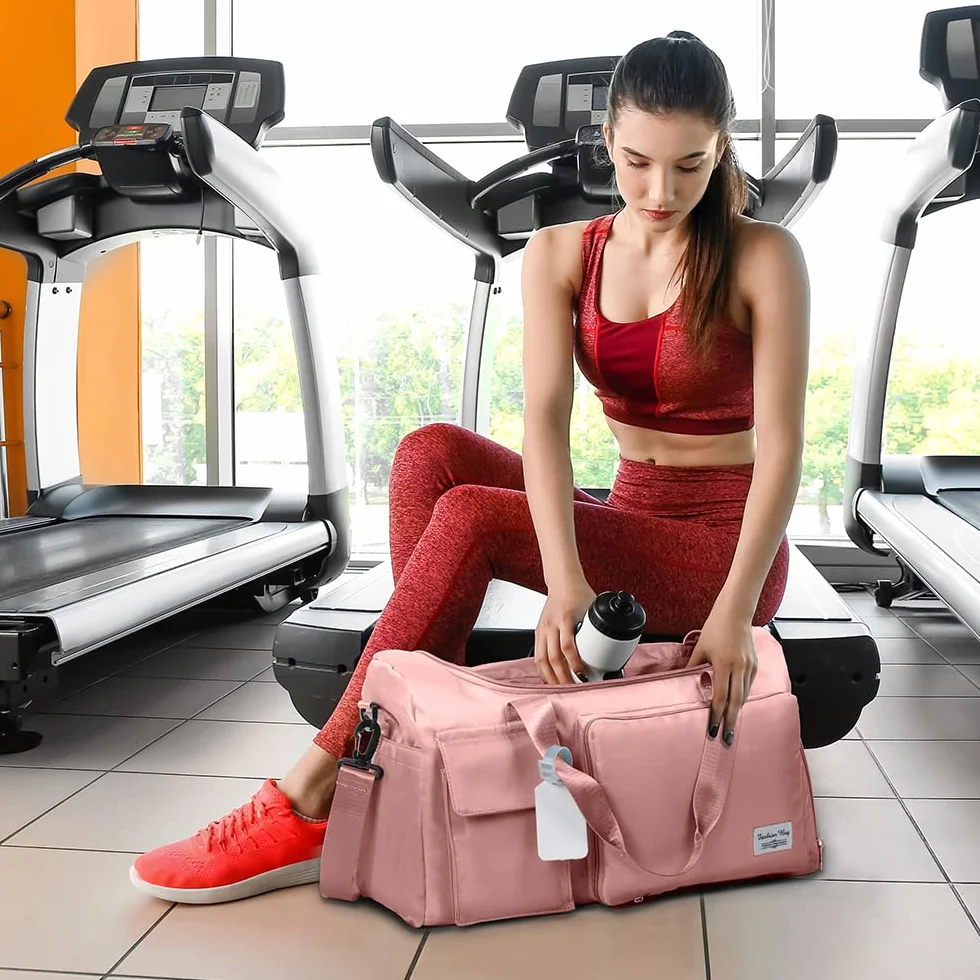 Flintronic Składana torba podróżna, 35 l, duża torba weekendowa na nocleg, torba na urlop, wodoszczelna torba sportowa dla mężczyzn i kobiet (z 1 zawieszką na bagaż), #3 Pink-a, 28*22*4.5CM