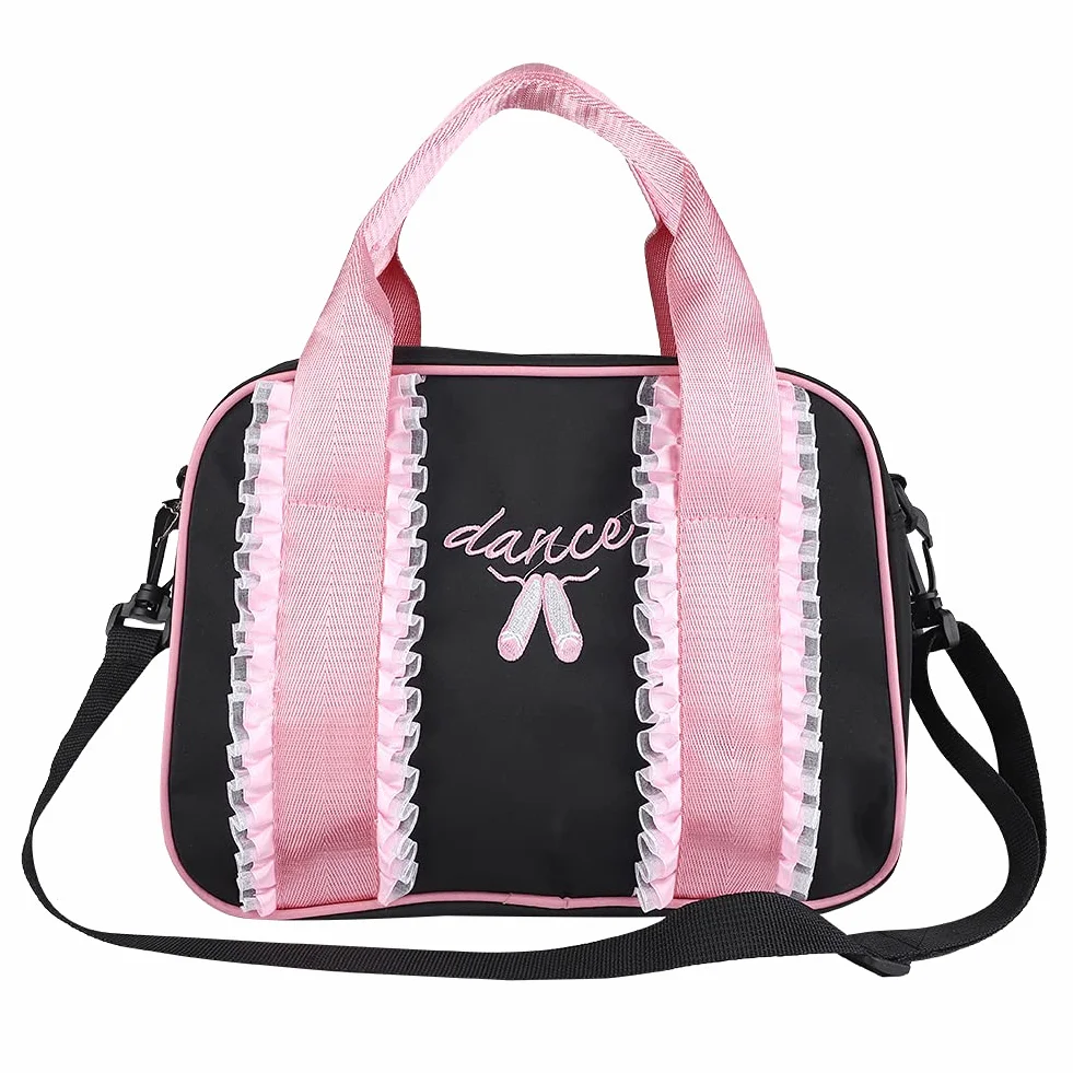 Baletowa Torba na ramię, Plecak Różowa Torba na ramię Dziewczęca Taniec Baletowy Torebka Dziecięca Pojedyncze ramię Sportowa Torba na Zamek Błyskawiczny Tote (BLACK)