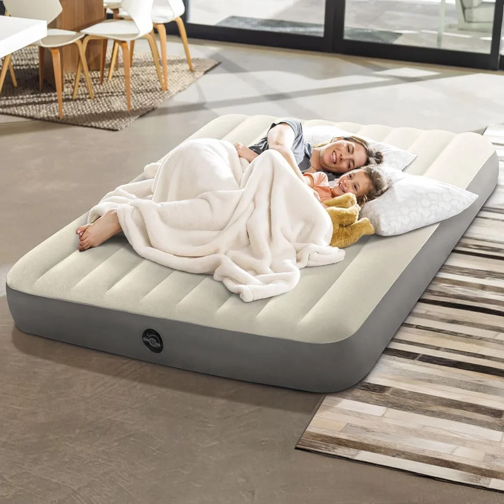 Intex Airbed Materasso Deluxe Classic Matrimoniale Dura Beam con Tecnologia Fiber Tech, Tinta Unita, Tortora/Grigio, 152 x 203 x 25 cm