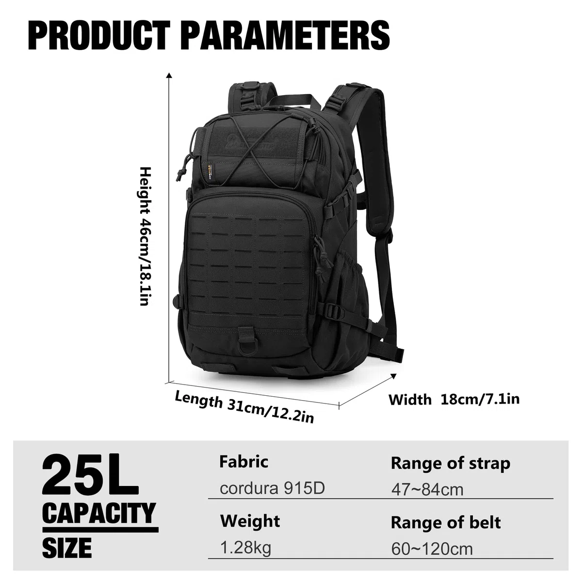Mardingtop Plecak taktyczny, 25 l, plecak outdoorowy, plecak turystyczny, wielokrotny plecak podróżny, plecak trekkingowy