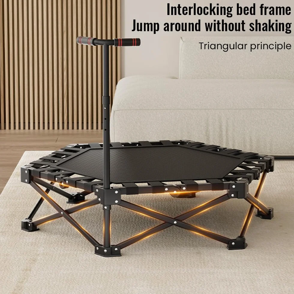 Trampolina Fitness, 106 cm Składana Mini Trampolina do Użytku Wewnętrznego z 3-Stopniową Regulacją Wysokości Uchwytu, Nośność 200 kg, Mała Trampolina do Domowego Treningu dla Dzieci i Dorosłych
