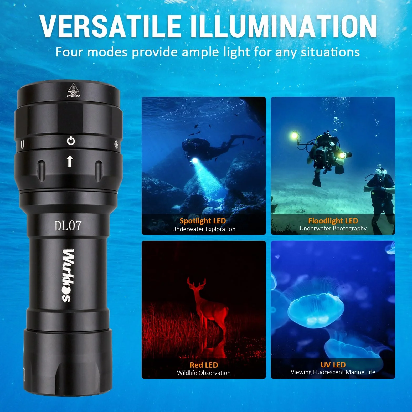 Wurkkos DL07 Lampa do Nurkowania 3000 Lumenów LED Latarka 100m Podwodne Oświetlenie Fotograficzne USB
