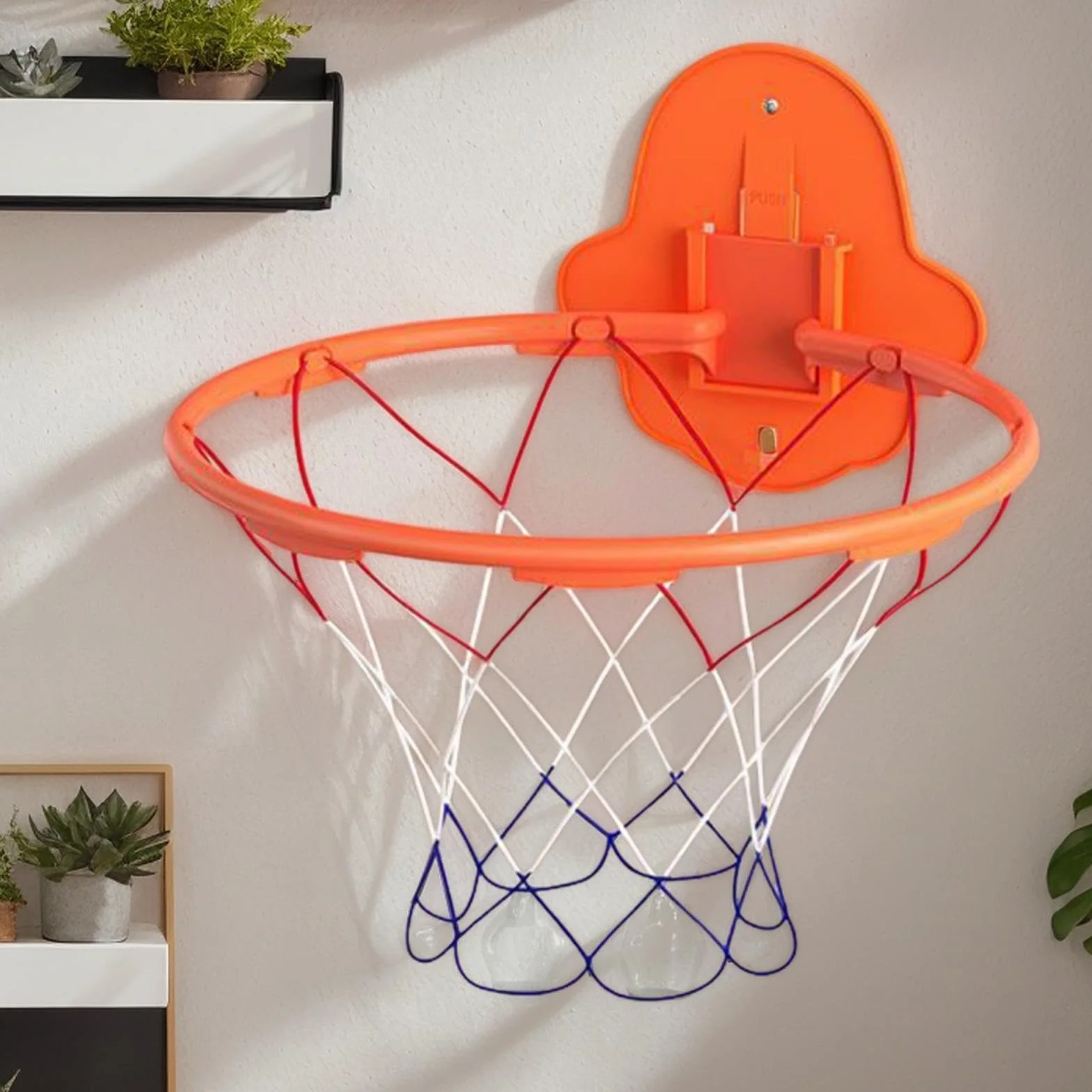 Silent Basketball Hoop, Foldable Wall-Mounted Hoop with Sticky Backing, 32cm/12.6 Inches Dribbling Training Toy for Indoor Outdoor Use, Adults, Kids 3/5/7 Balls Abs + Metal