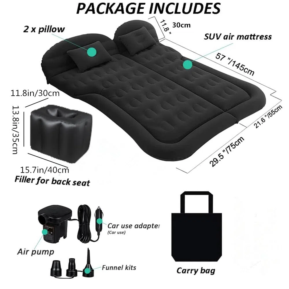 materac powietrzny SUV, materac podróżny do kempingu w samochodzie, zgrubny nadmuchiwany materac z powierzchnią flokowaną i PVC, do podróży, wędrówek, pełnowymiarowa nadmuchiwana mata do spania