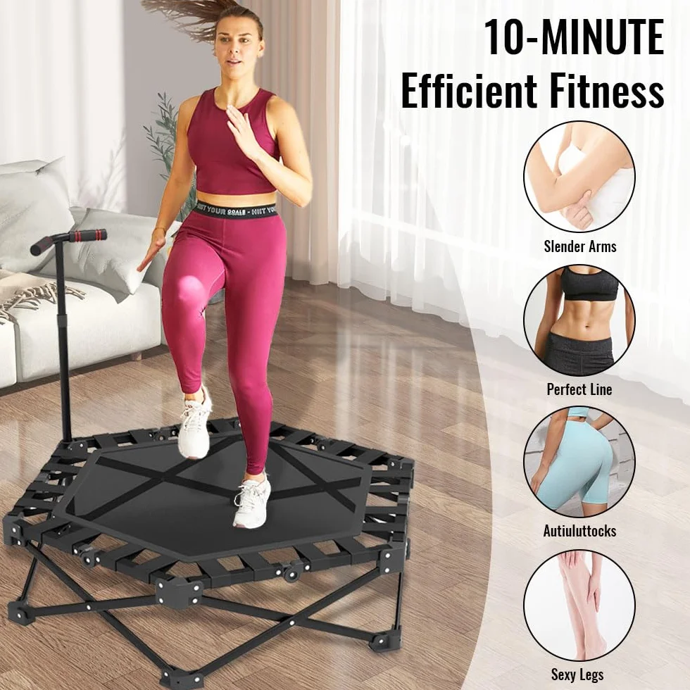 Trampolina Fitness, 106 cm Składana Mini Trampolina do Użytku Wewnętrznego z 3-Stopniową Regulacją Wysokości Uchwytu, Nośność 200 kg, Mała Trampolina do Domowego Treningu dla Dzieci i Dorosłych