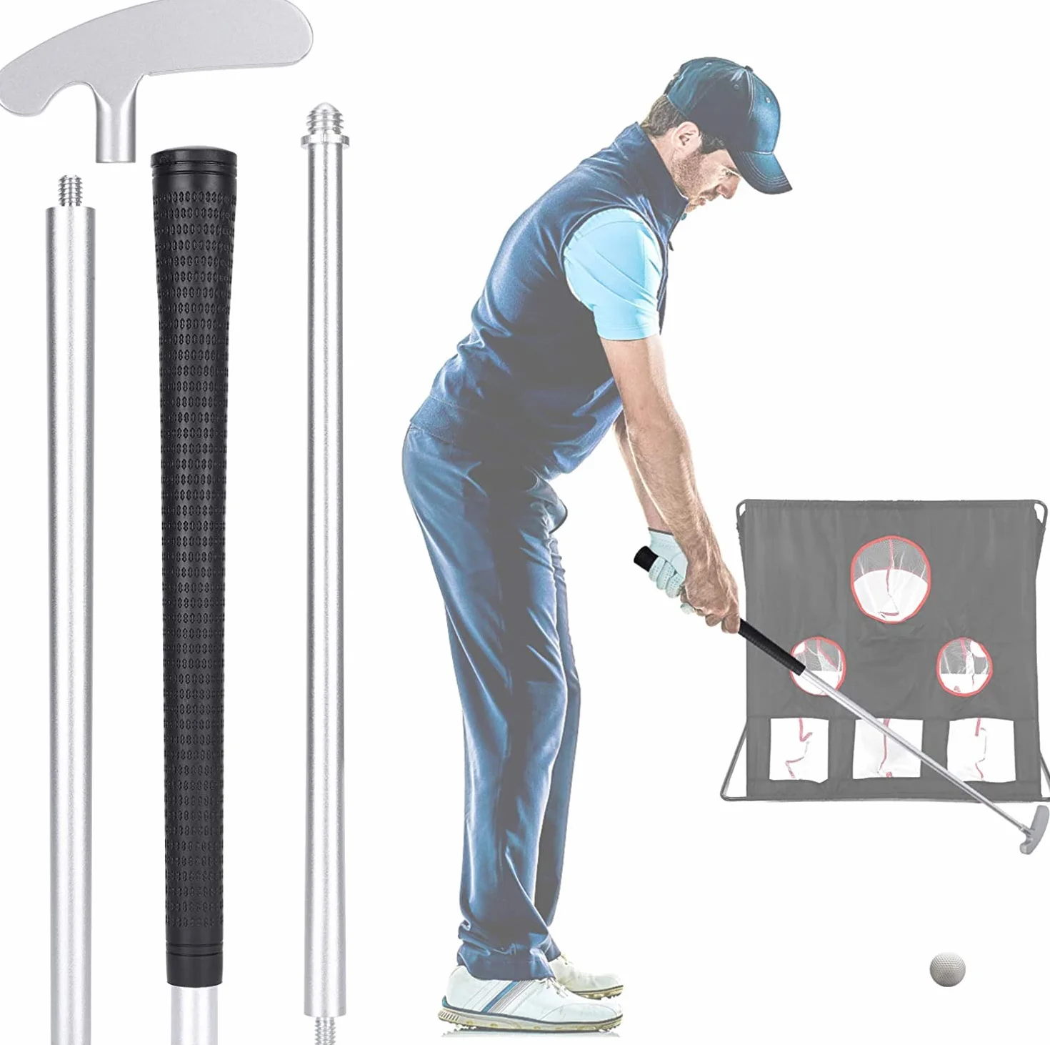 Miotacz golfowy, dwukierunkowe miotacze golfowe dla mężczyzn prawo- / leworęczny zestaw do miniklubu do użytku wewnątrz i na zewnątrz – solidny wałek miotający z 2 praktycznymi piłkami golfowymi i 1