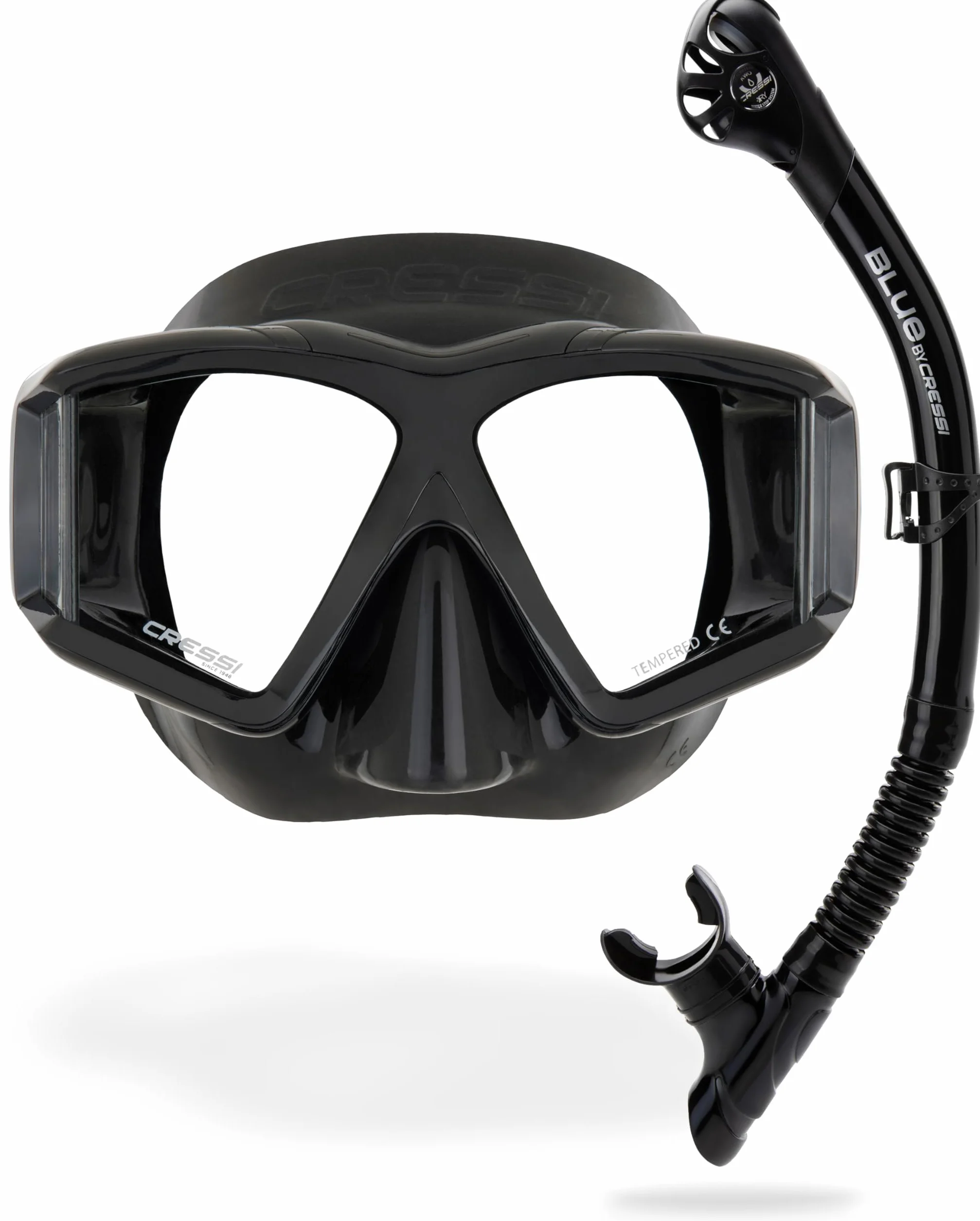 CRESSI Horizion+Scilla Combo czarny/czarny - zestaw combo, maska Horizon, 4 oddzielne okulary hartowane i system zaworów suchych, fajka do nurkowania i snorkelingu, czarny/czarny