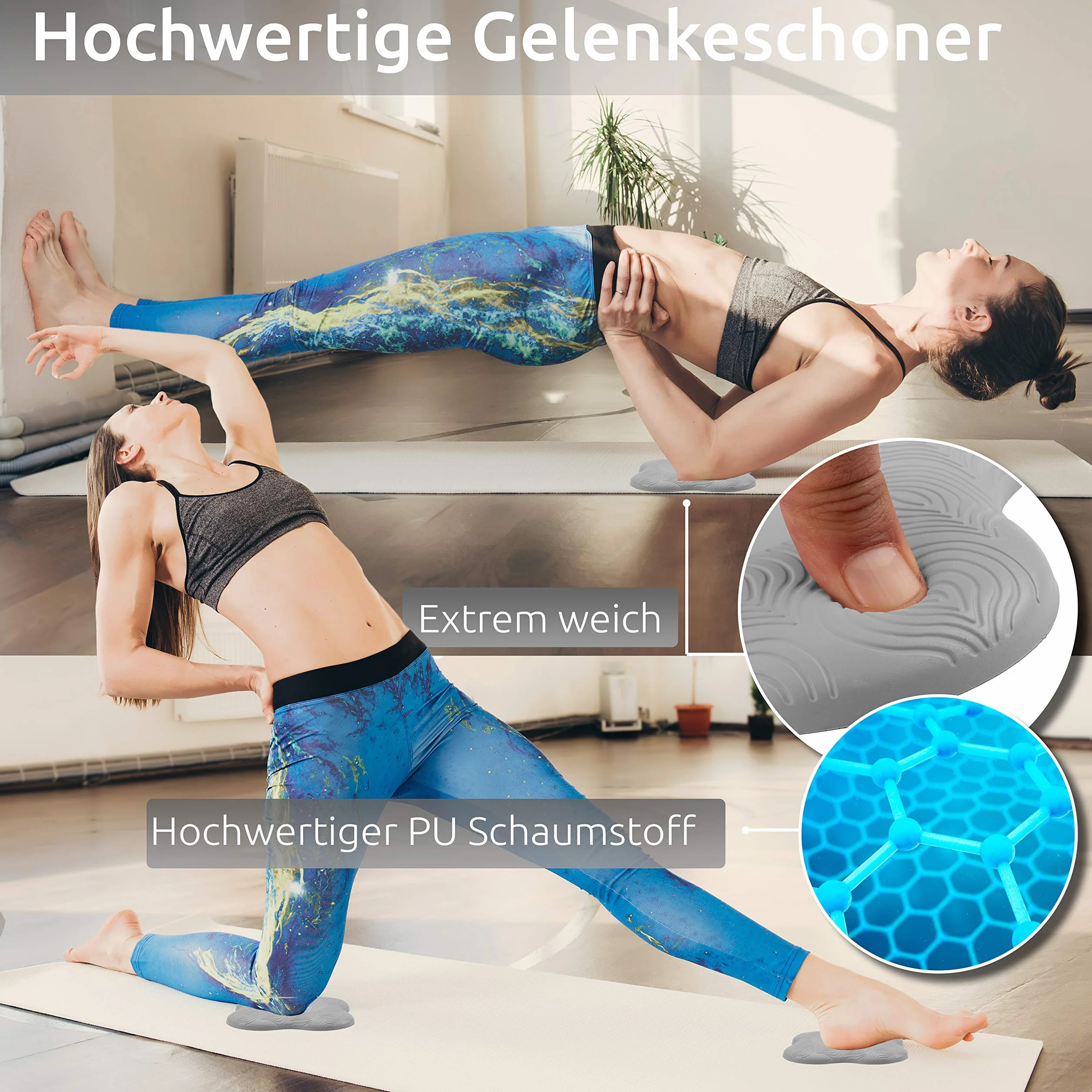 Poduszka na kolana do jogi, zestaw 2 szt., z workiem transportowym + instrukcja treningowa PDF, maksymalne odciążenie i wsparcie kolan, nadgarstki i łokcie, 20 x 20 cm, fitness pilates