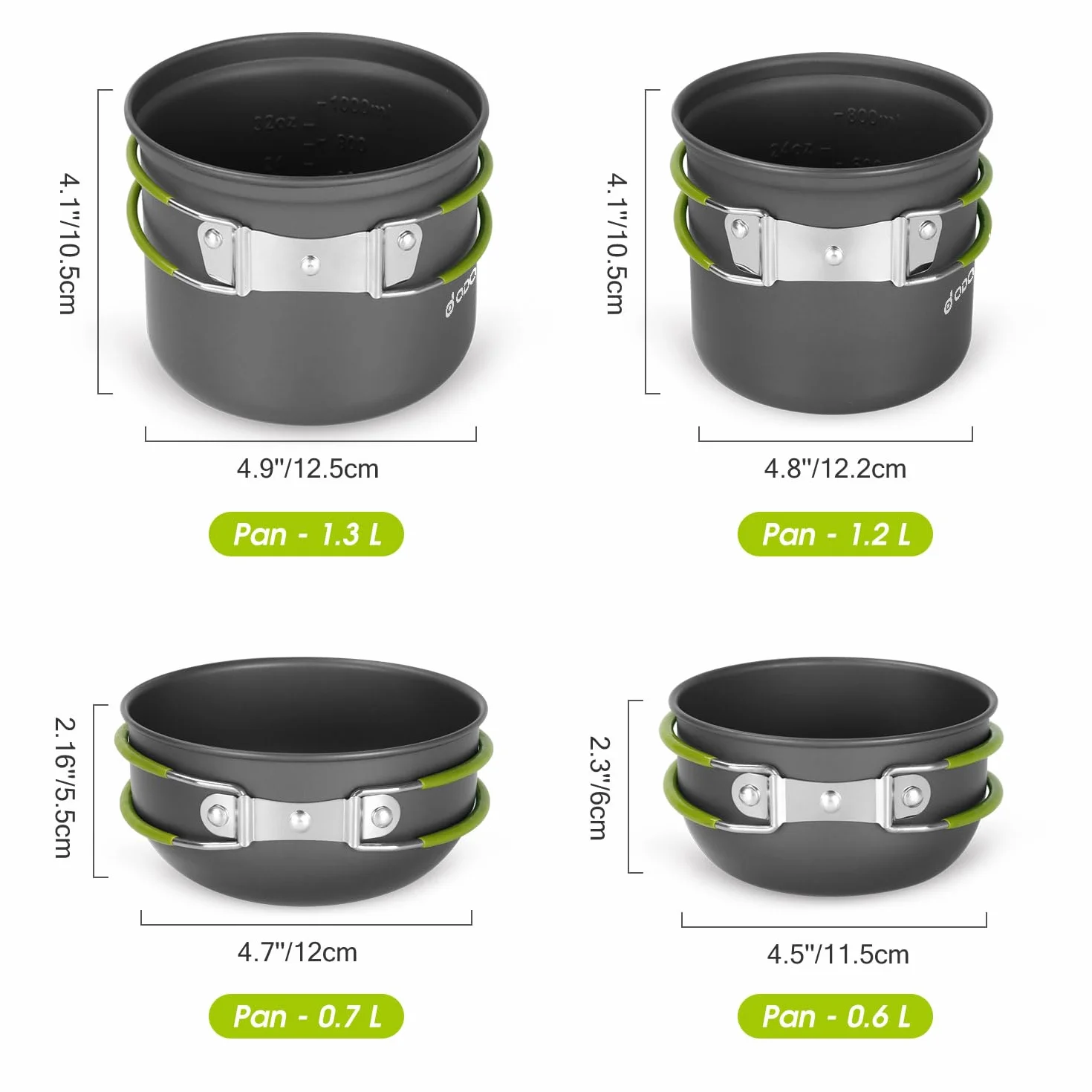 Odoland Multi-PCS zestaw patelni aluminiowych, trwały, kompaktowy, kempingowy, kompletne naczynia z ultralekką kuchenką kempingową do pieszych wędrówek, wędkowania