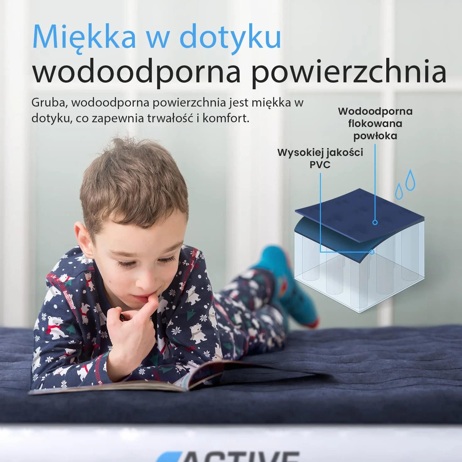 Active Era Materac Dmuchany Samopompujący Podwójny 150x200cm Ładowaną Pompką Wodoodporny