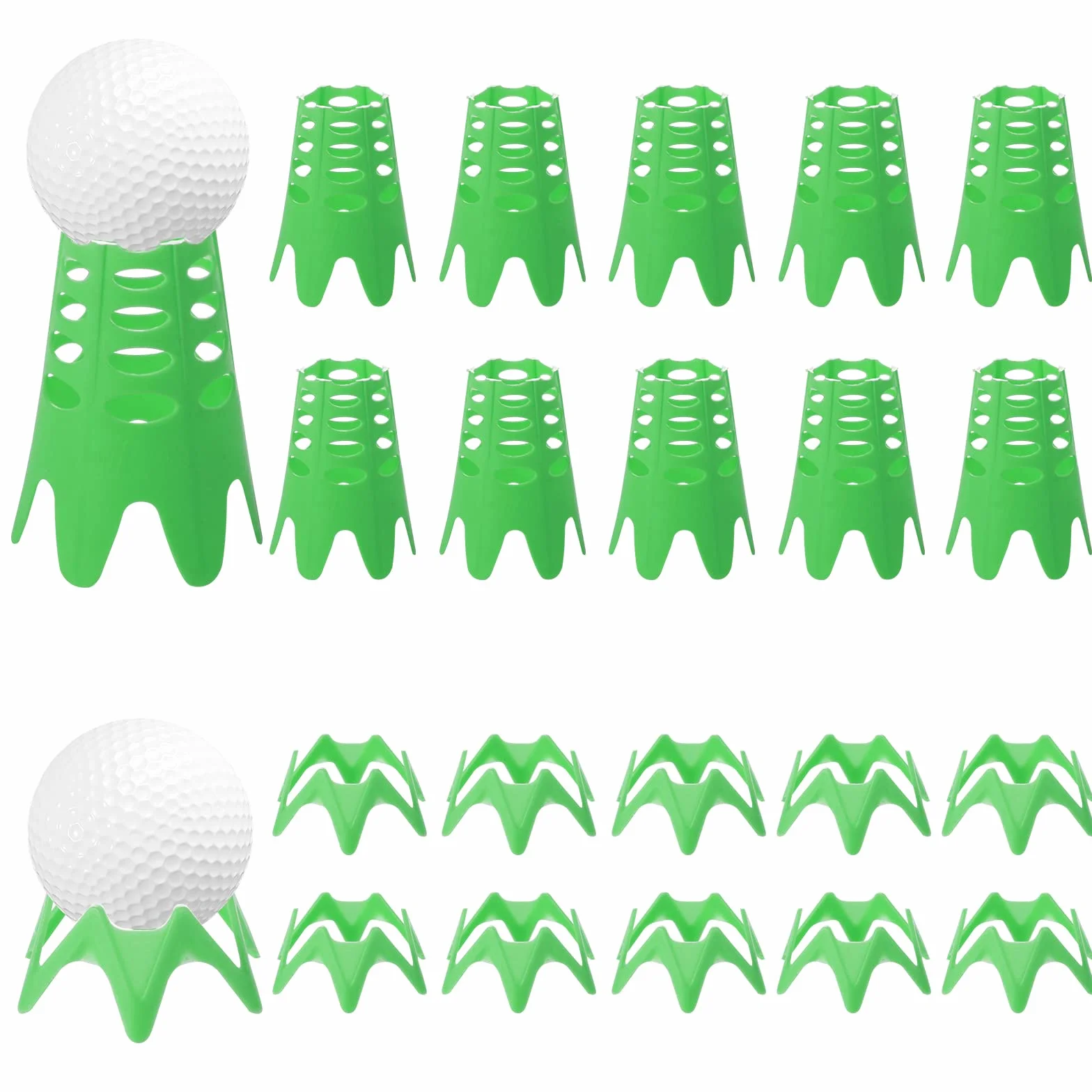 20szt Koszulki Golfowe, Plastikowe Koszulki do Symulatora Golfa Trening treningowy Maty Golfowe Koszulki dla Milosników Sportów w Domu na Zewnatrz (10 Wysokich i 10 Malych, Zielony)