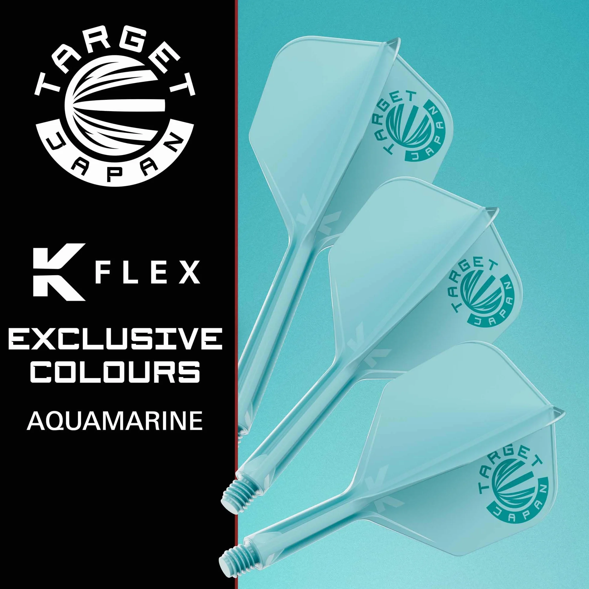 Target Japan Aqua K Flex Dart Flights and Shaft System, No.2/No.6 | 3-pak Kflex All In One Flight, ekskluzywne akcesoria dla Japonii | Trzonek do rzutek K-Flex - Short/Intermediate/Medium