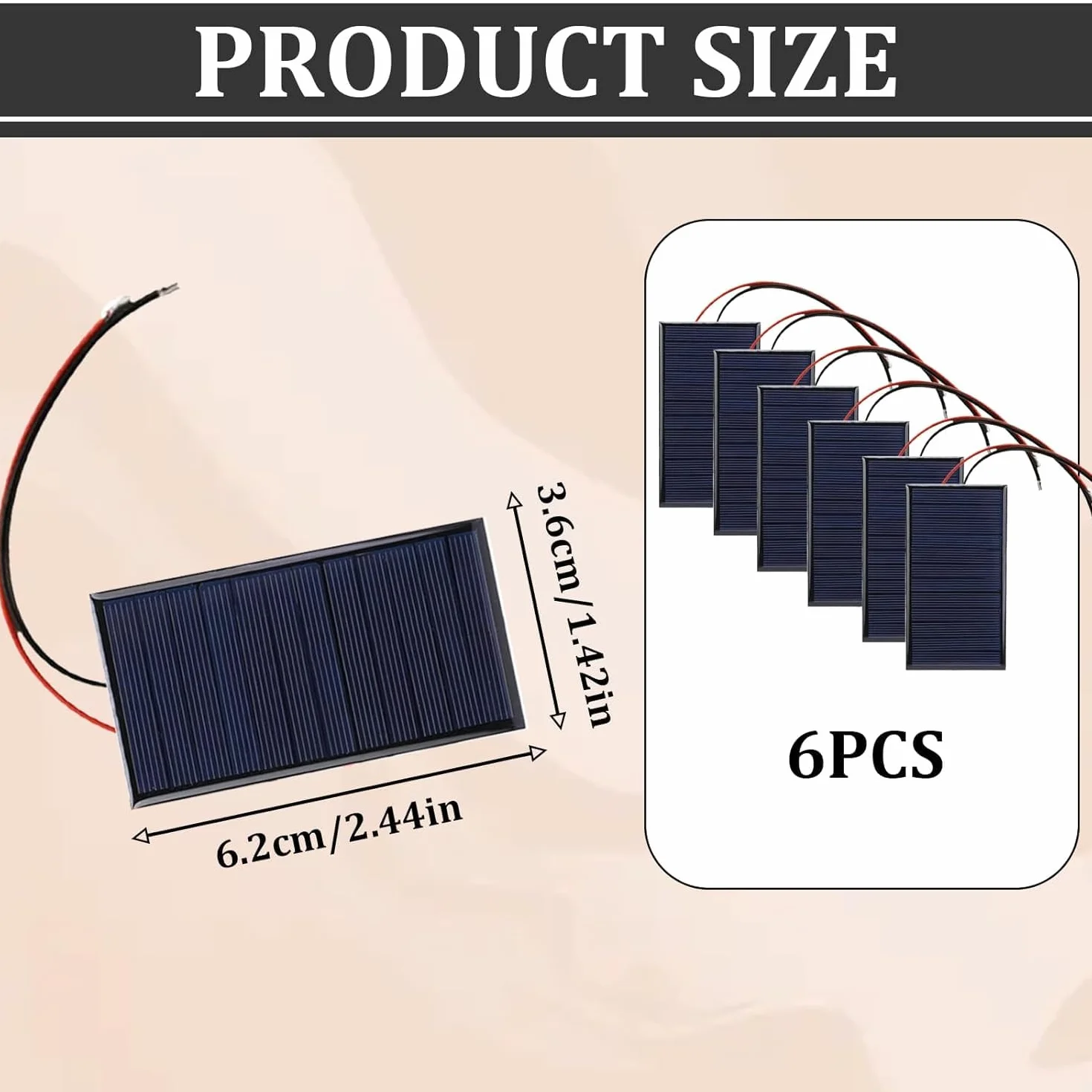 6 sztuk 62 x 36 mm Micro Mini Panele Słoneczne, 3V 0,27W 90mA Przenośny Polikrystaliczny krzem Panel Słoneczny, Panel fotowoltaiczny do domu DIY Projekty naukowe Ładowarka