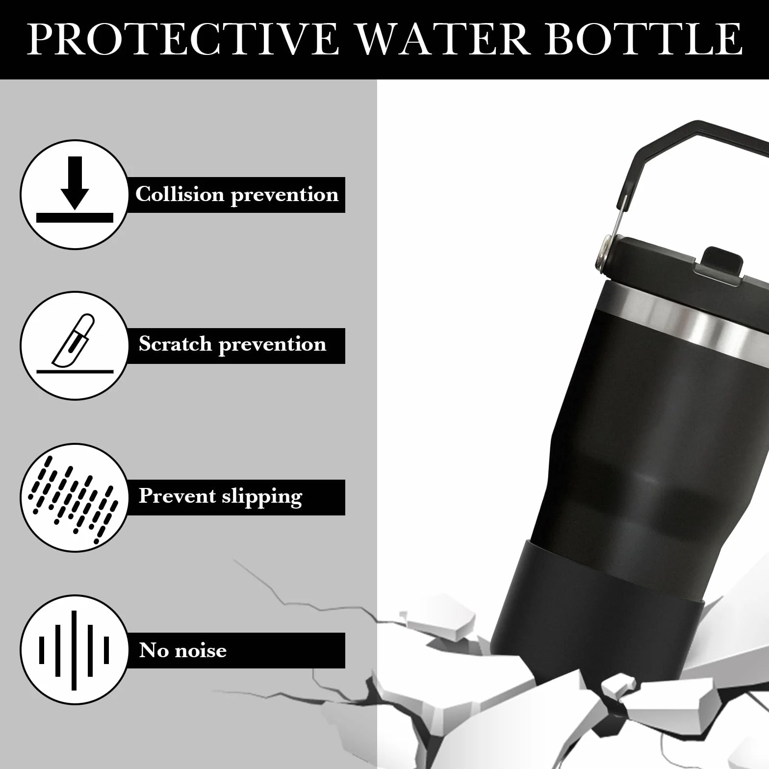 Linkidea 2-pak ochraniaczy na bidon kompatybilnych z kubkiem Stanley Quencher H2.0 20oz 30oz 40oz IceFlow Flip 20oz 30oz silikonowym pokrowcem na dno bidonu Czarny