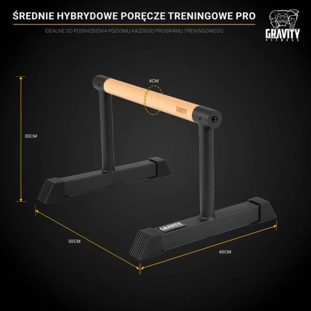 Gravity Fitness Pręty parallette z hybrydowymi drewnianymi uchwytami, stabilne do kalisteniki, gimnastyki, treningu siłowego, przenośne i lekkie, do domowej lub komercyjnej siłowni