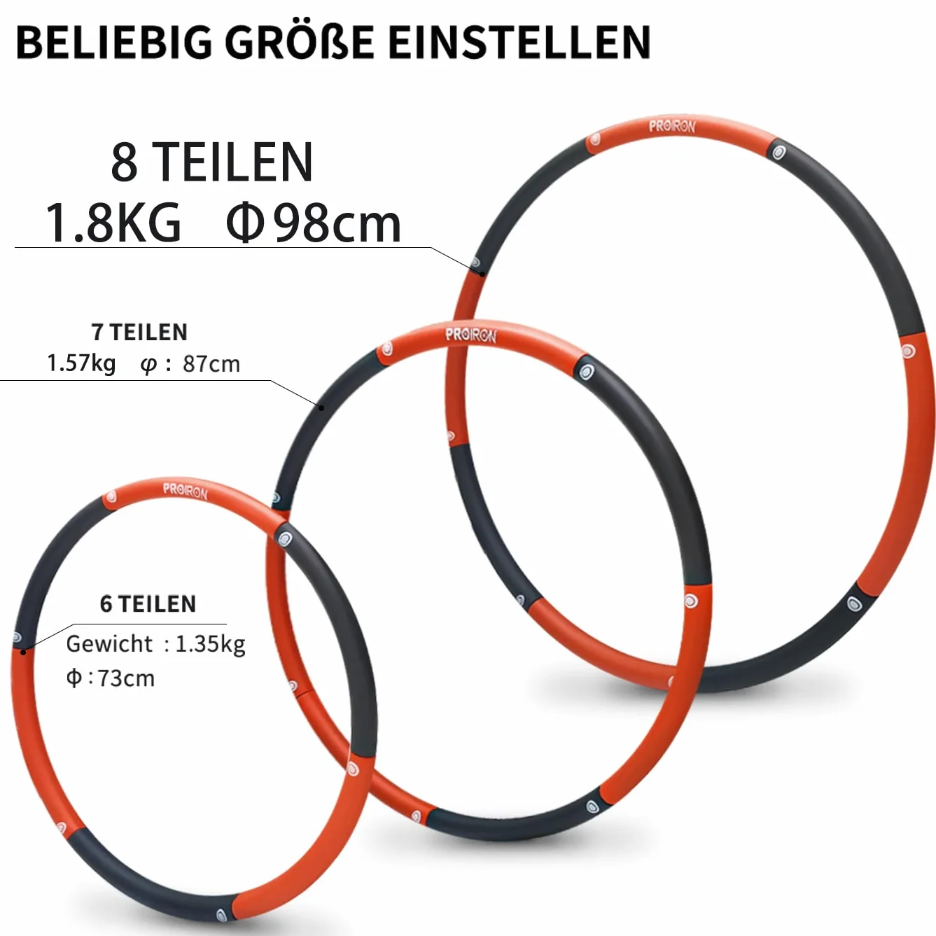 PROIRON Hula Hoop Weighted Ćwiczenia Hula Hoop dla dorosłych Dzieci Początkujący Wyściełane pianką 1,2 kg / 1,8 kg 73-98 cm Szeroki Sport Odpinany Hula Hoop
