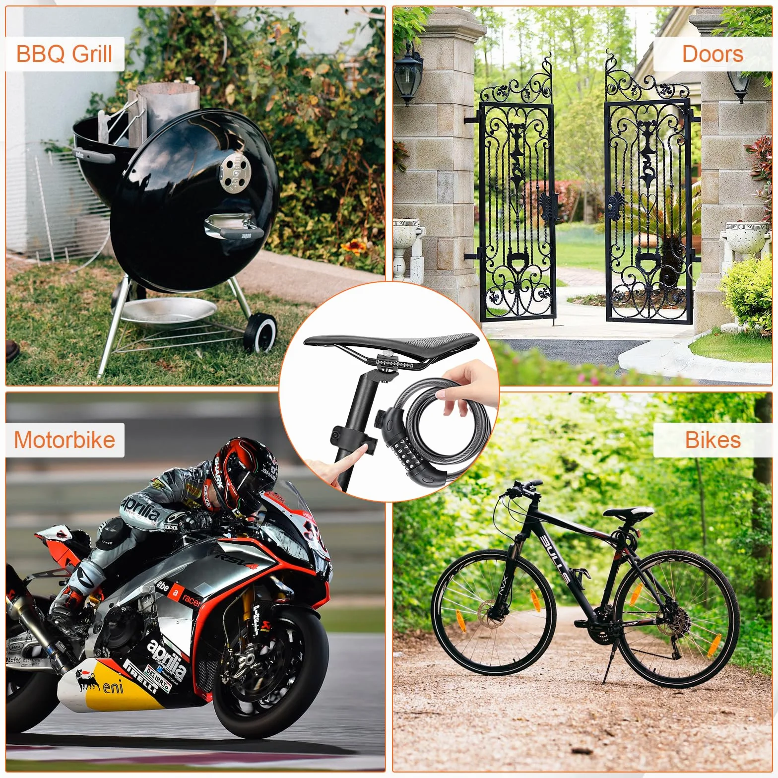 GRIFEMA GAK1203-12 zapięcie rowerowe antykradzieżowe, zapięcie kablowe z kombinacją 5 cyfr do rowerów, motocykli, skuterów, 120 cm, czarny