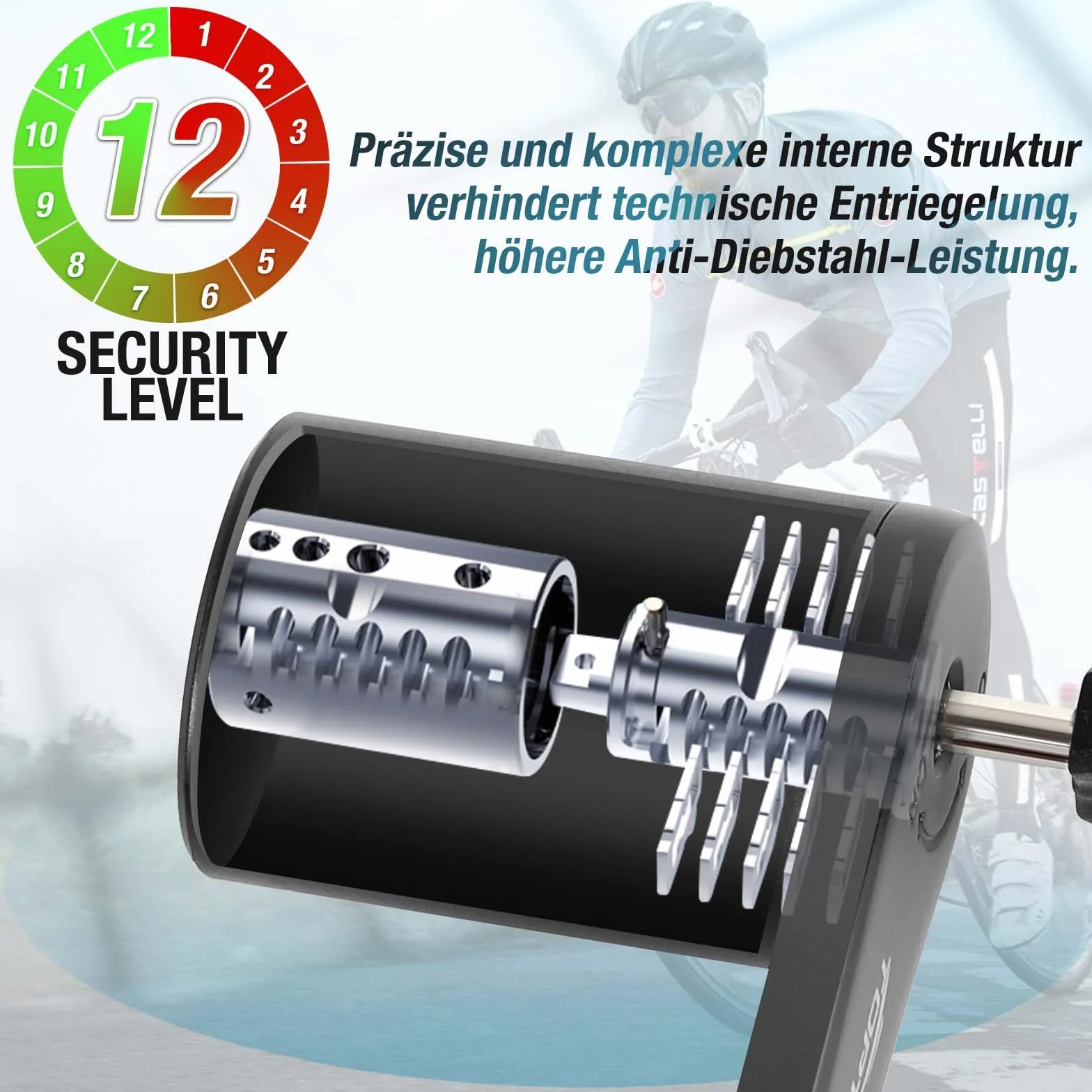 Toptrek składany zamek rowerowy 100 cm z uchwytem StVZO USB