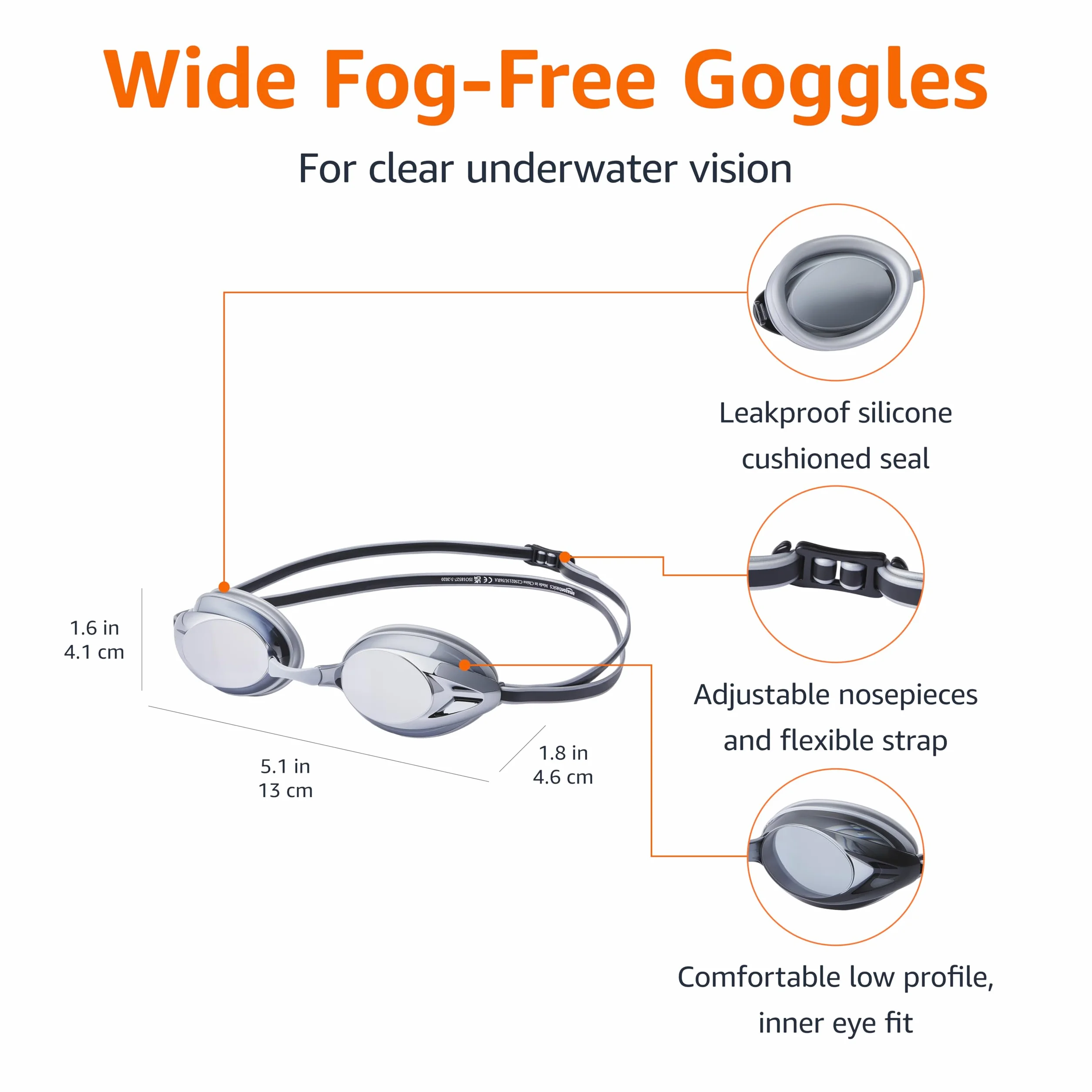 Amazon Basics okulary pływackie unisex dla dorosłych rozmiar uniwersalny