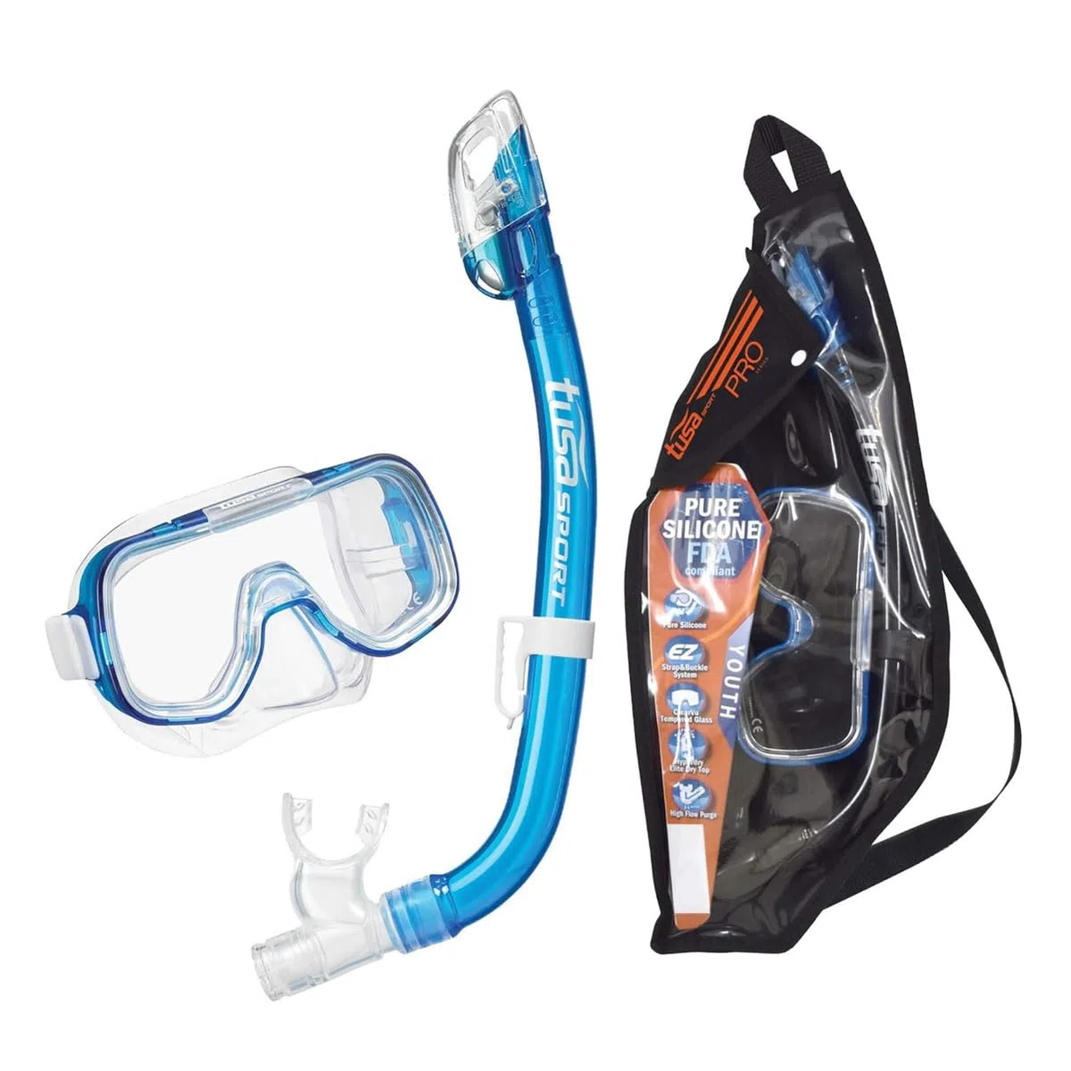 TUSA Sport Youth Mini-Kleio Maska i Dry Snorkel Combo, przezroczysty niebieski