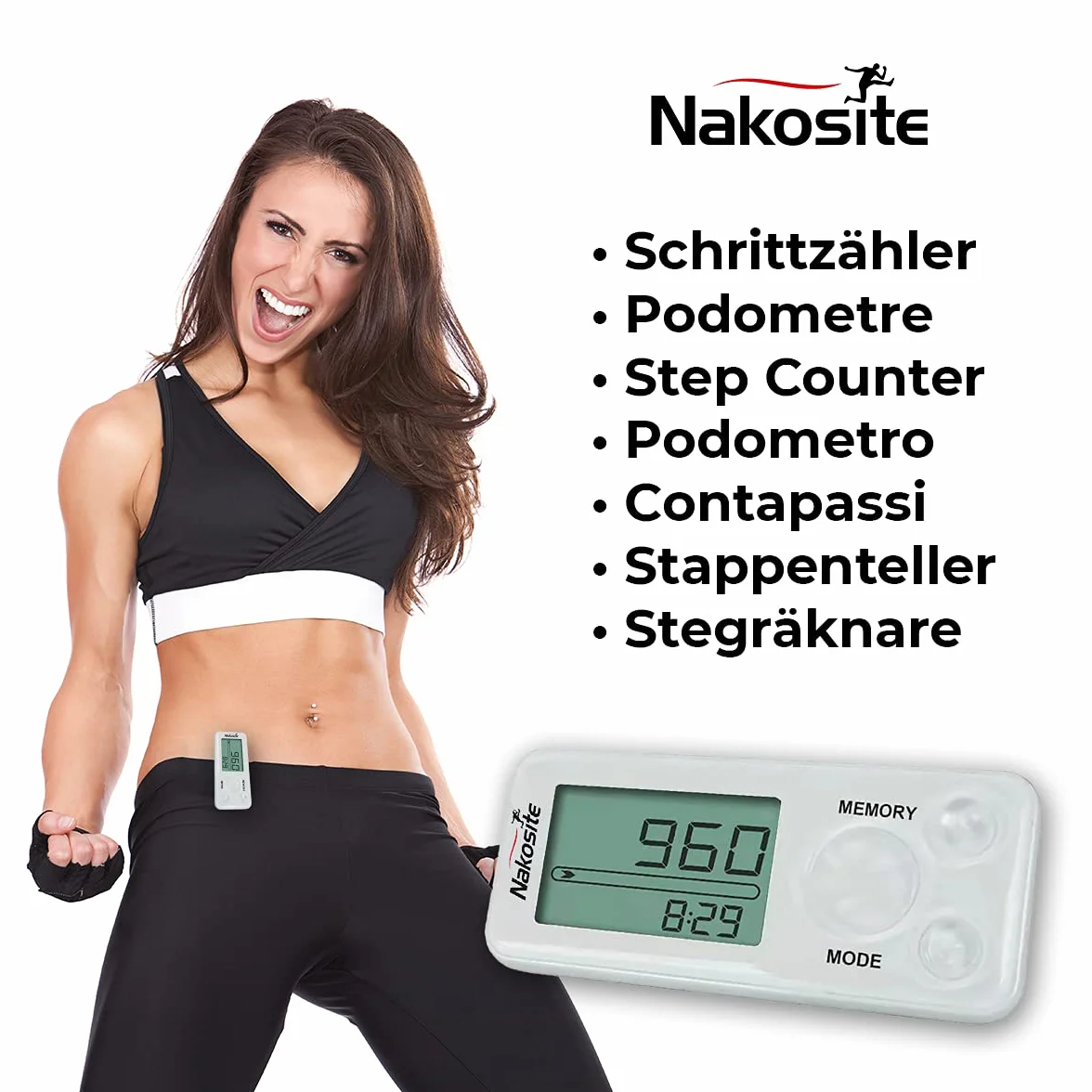 PEDI2433-NVW Najlepszy krokomierz do chodzenia niepodłączony dla kobiet mężczyzn dzieci. licznik kroków, odległość, kalorie, klips, smycz, brak Bluetooth