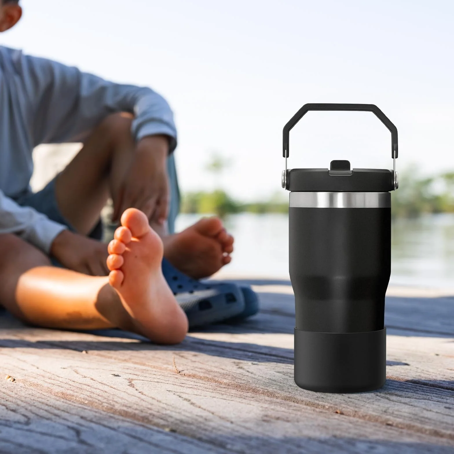Linkidea 2-pak ochraniaczy na bidon kompatybilnych z kubkiem Stanley Quencher H2.0 20oz 30oz 40oz IceFlow Flip 20oz 30oz silikonowym pokrowcem na dno bidonu Czarny