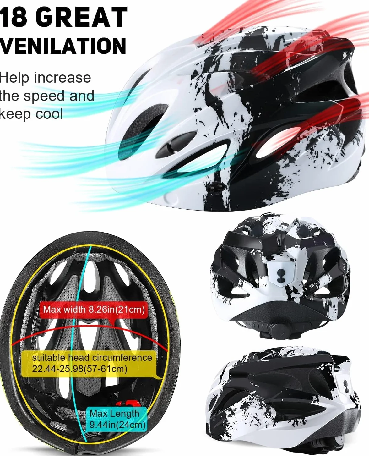 Kask rowerowy dla mężczyzn i kobiet, lekki kask rowerowy ze światłem LED, magnetyczna osłona przeciwsłoneczna, rower górski i szosowy, dla dorosłych, regulowany rozmiar 57-62 cm