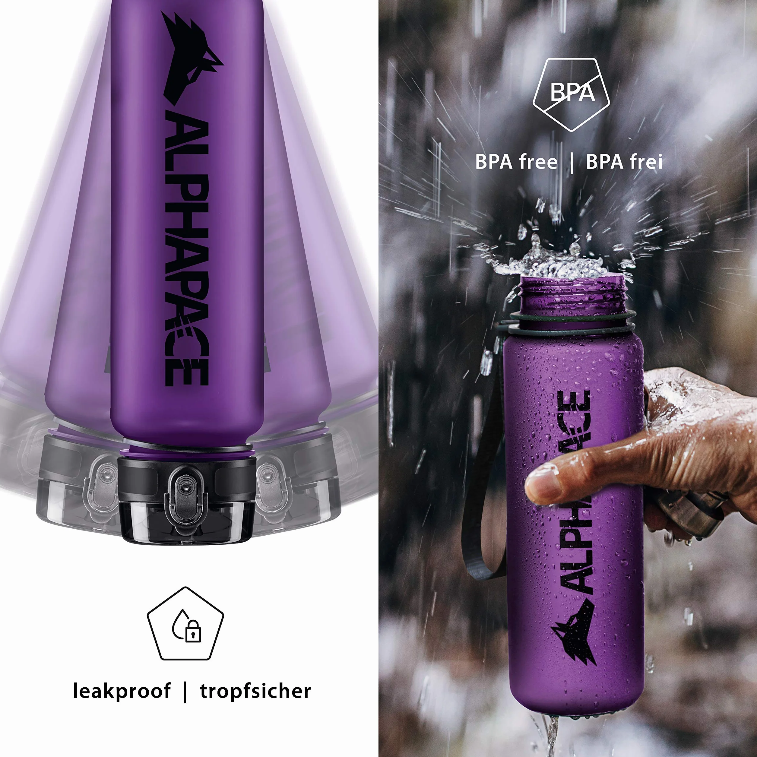 ALPHAPACE Bidon sportowy – szczelna butelka sportowa na wodę, wolna od BPA, do jazdy na rowerze i sportów na świeżym powietrzu, z wkładką na owoce