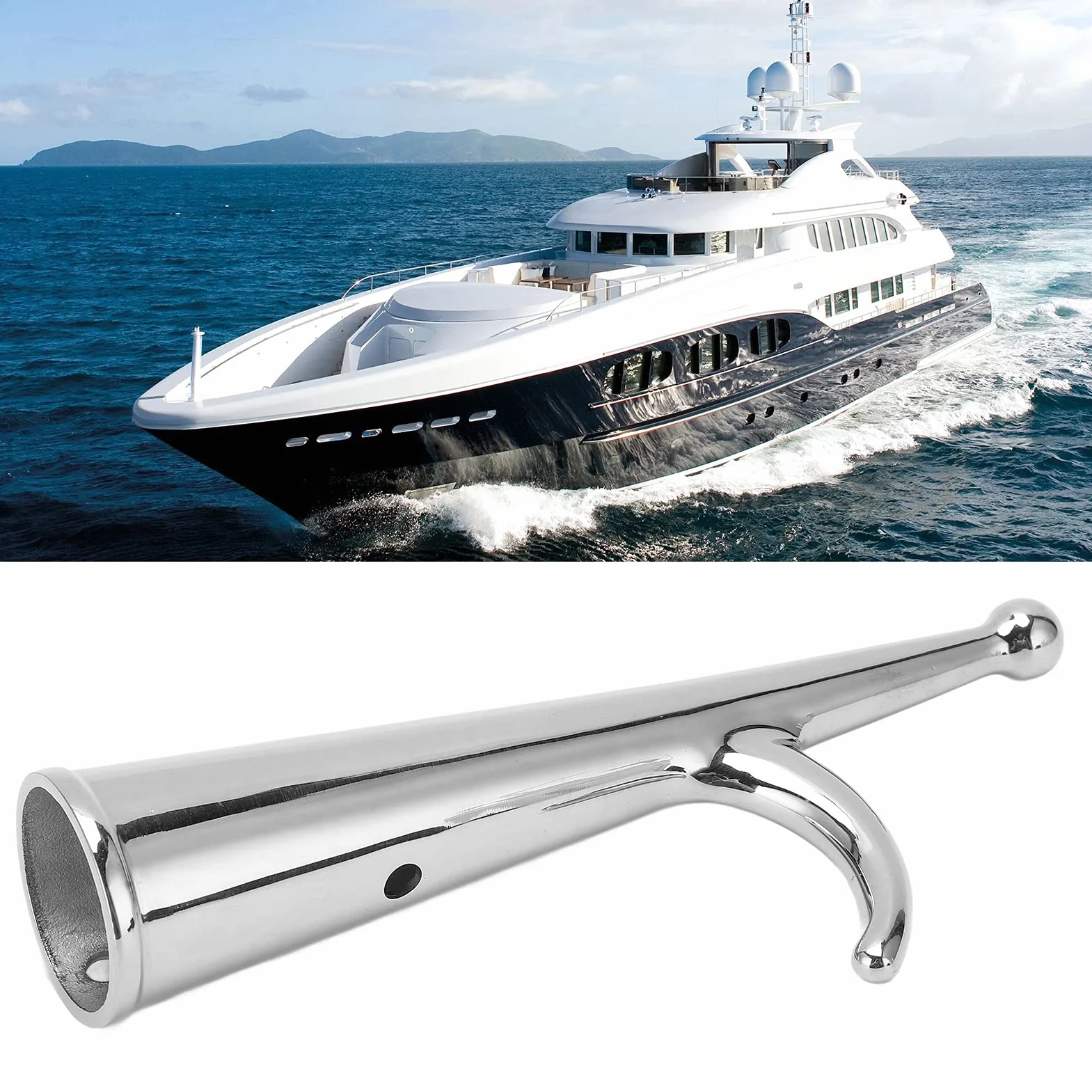 Boat Hook Attachment,316 Stainless Steel Boat Hook Head,34mm End Attachment Boat Hook Head Replacement for Docking Undocking