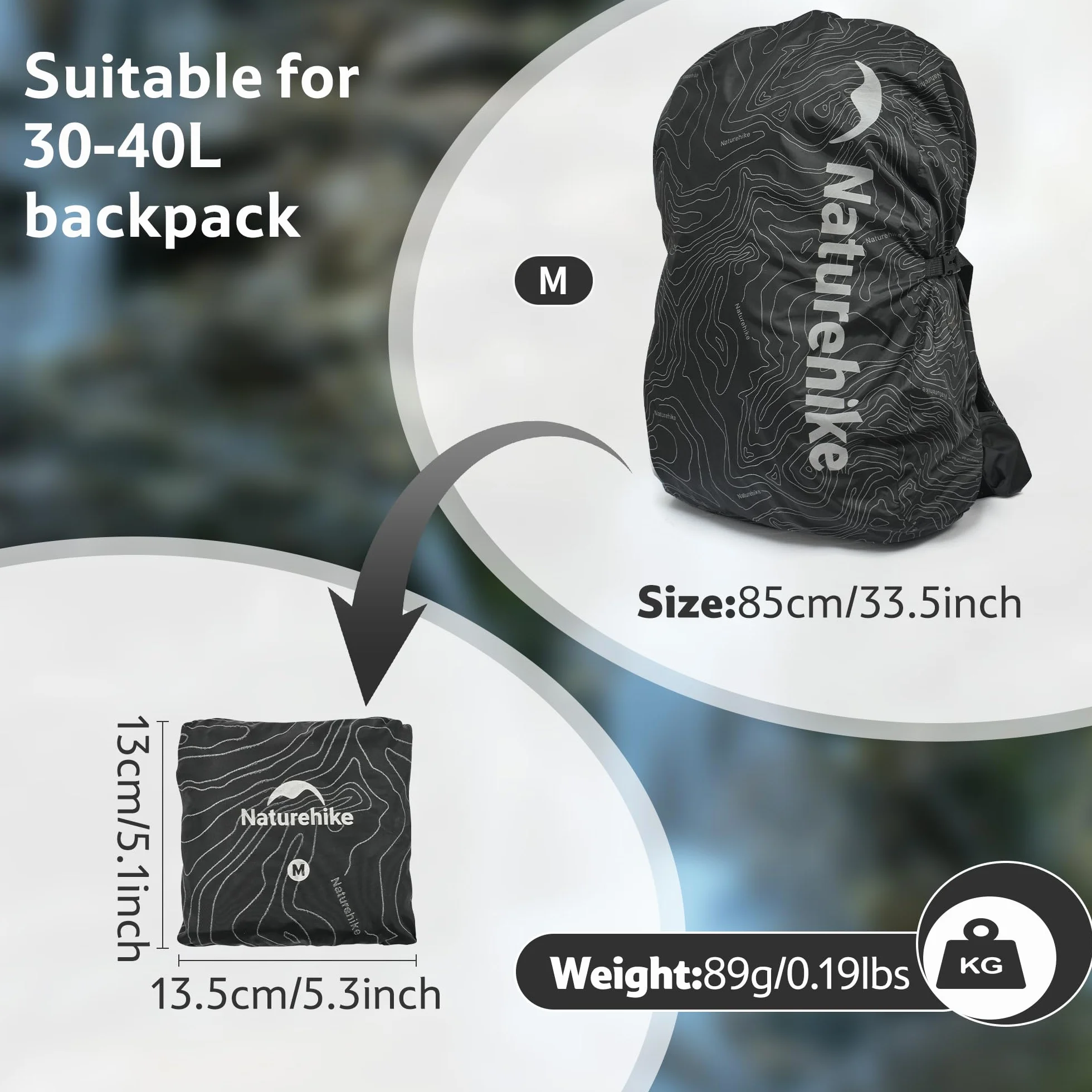 Naturehike Wodoszczelny pokrowiec na plecak nylonowy odblaskowy 30-60 l