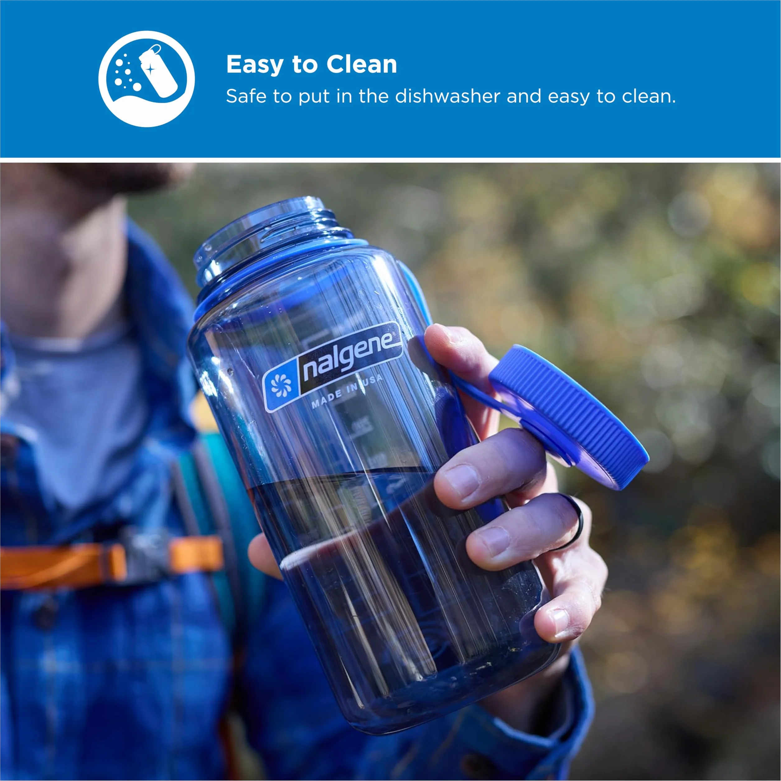 Nalgene Sustain Butelka na wodę z tritanu, bez BPA, wykonana z materiału pochodzącego w 50% z tworzywa sztucznego, 900 ml, szeroki otwór, przydymiony szary