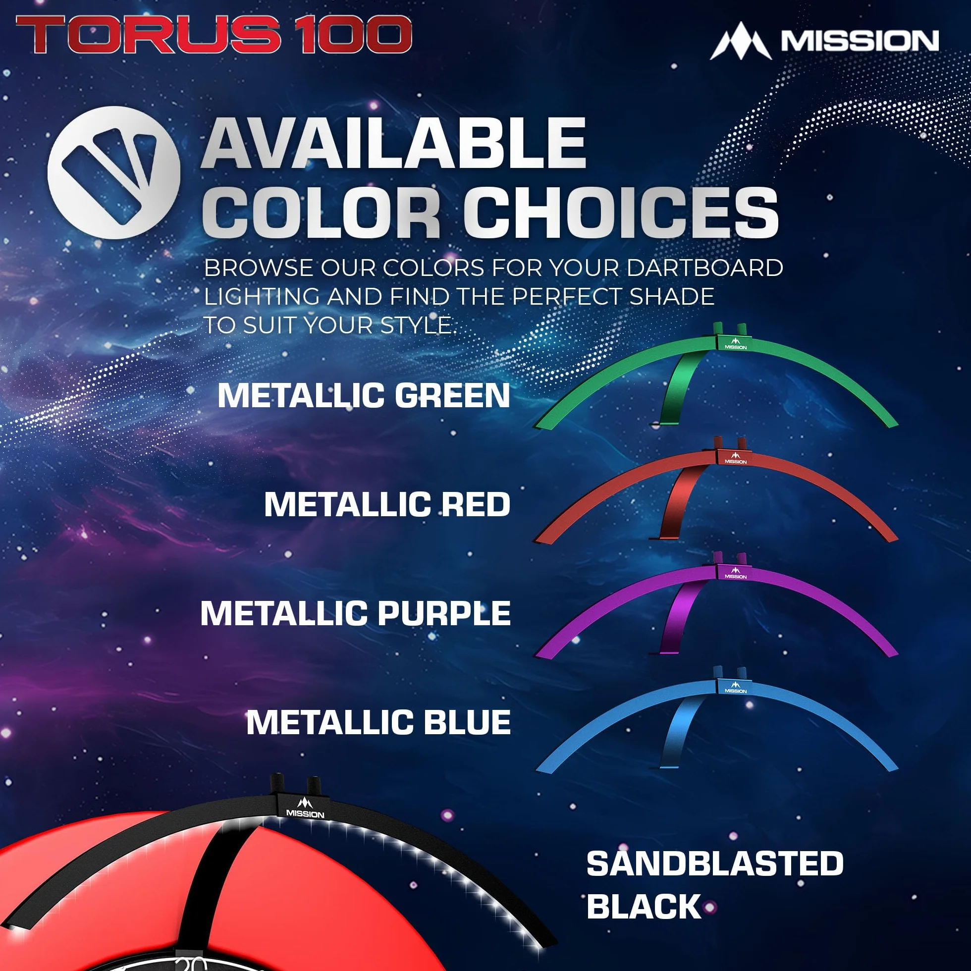Mission Darts TOR100 Torus 100 | składana przenośna tarcza do darta LED system oświetlenia podróżnego