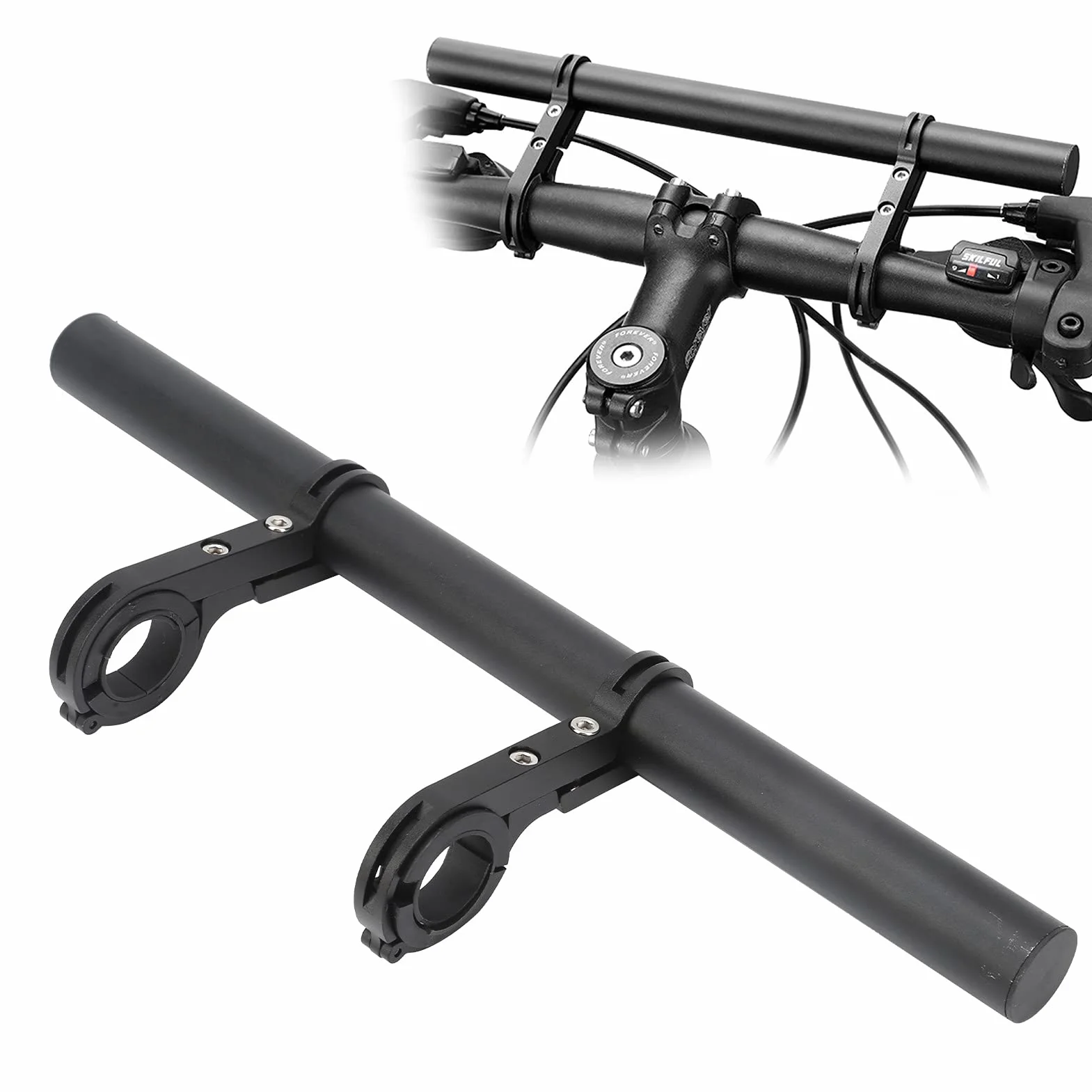 Yosoo Health Gear Przedłużenie Kierownicy Roweru Przedłużenie Kierownicy ze Stopu Aluminium 30 Cm 22,2 Mm Pasek Montażowy Szybki montaż Podwójne Mocowanie śrubowe do Mocowania Reflektora do Telefonu