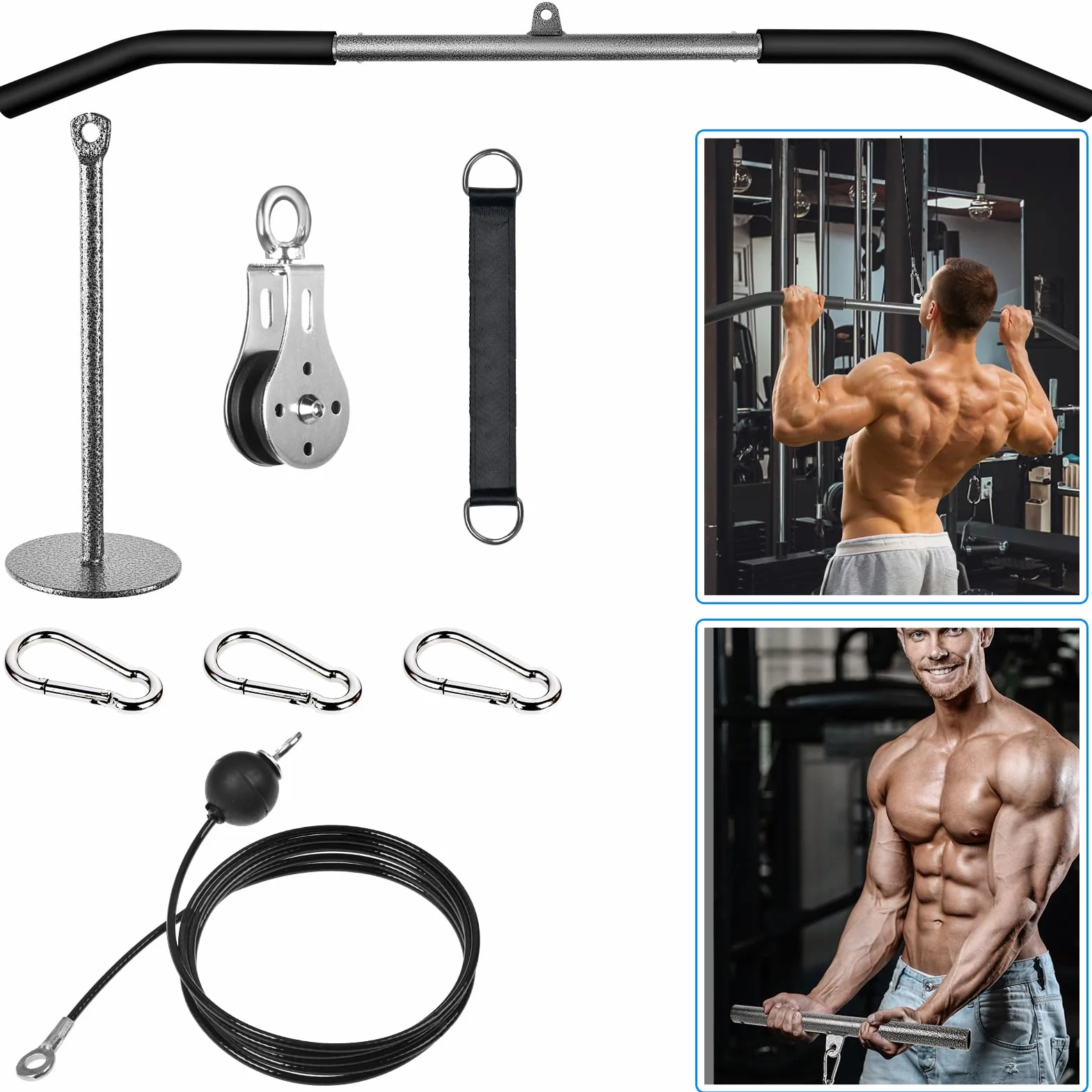 System bloczków do treningu w domu z drążkiem LAT PULL DOWN 100 cm – akcesoria fitness do uginania bicepsów i tricepsów, sprzęt na siłownię domową