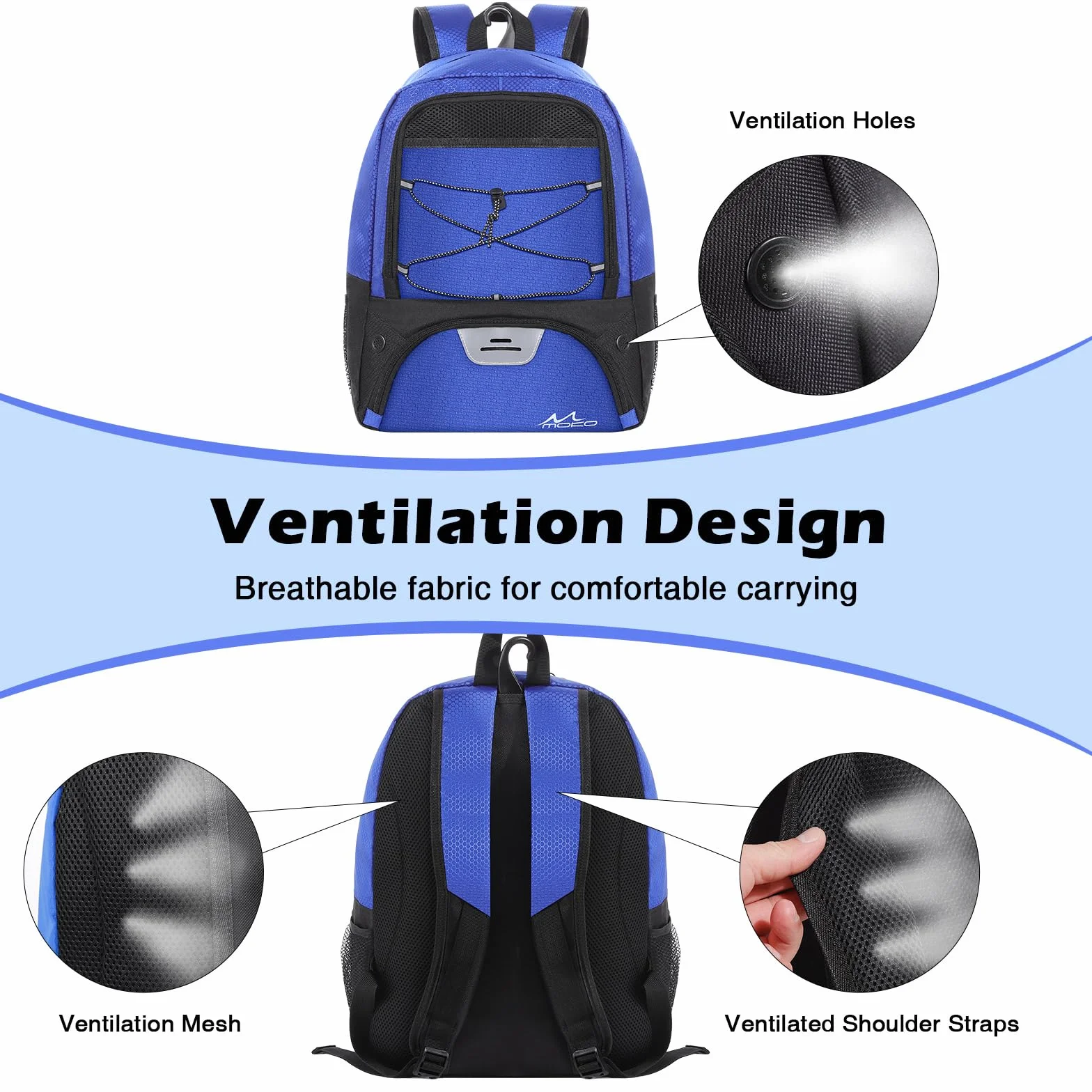 MoKo Basketball Bag Backpack, Soccer Backpack for Men & Women with Separate Ball and Shoes Compartments, Water-Resistant, Fence Hook, Sports Bag for Clothes, Shoes, Tablets, Laptops, Blue