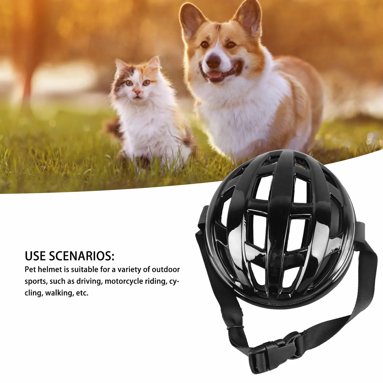 Kask dla Małych Psów Kask dla Zwierząt Domowych Lekki Odporny na Uderzenia Oddychający Kask Motocyklowy do Jazdy Kolarstwo Sport Czarny Zwierzęta (S)