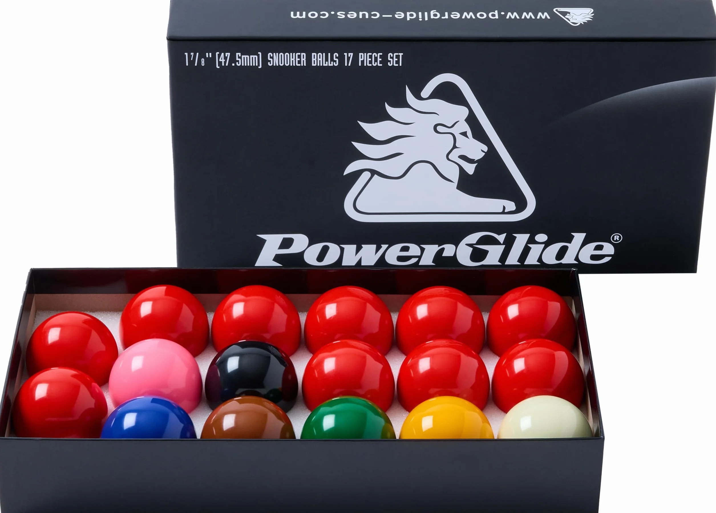 PowerGlide Zestaw 17 piłek snookera 1 "1/5 (37,5 mm), 1"3/4 (44,5 mm), 1"7/8 (47,5 mm)
