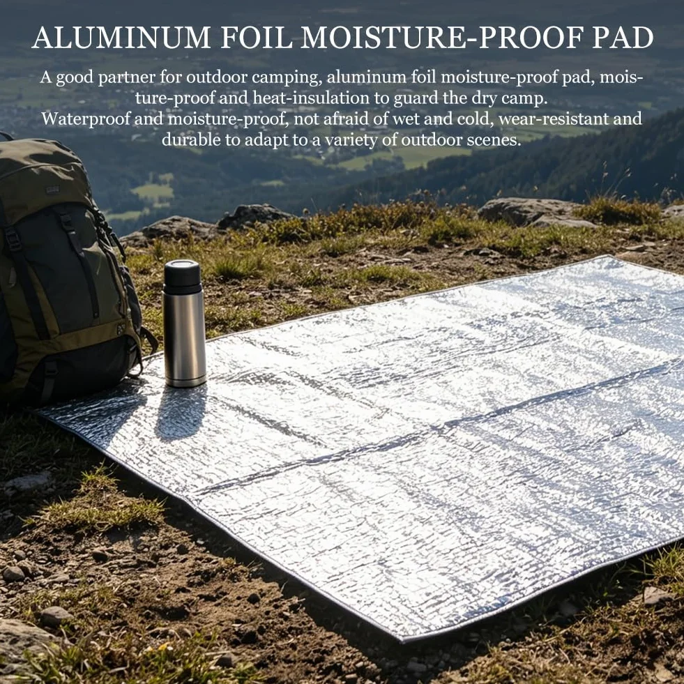 Aluminiowa karimata piankowa 200 x 200 cm, składana aluminiowa mata do spania, koc izolacyjny, mata namiotowa, mata podłogowa, mata termiczna, mata podłogowa z folii aluminiowej i EPE
