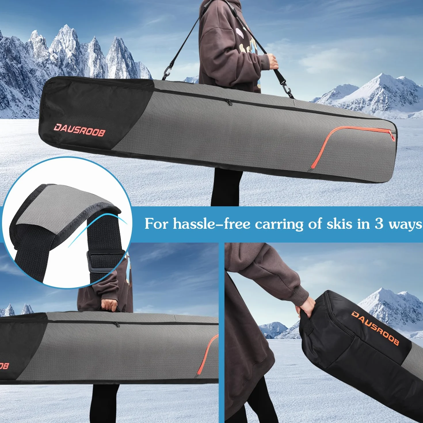 Snowboar torba na kółkach, wyściełana torba snowboardowa i torba narciarska, wodoszczelna torba podróżna na snowboard