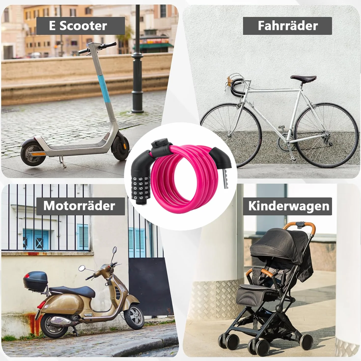 E Roller 4-cyfrowy zamek rowerowy, różowy