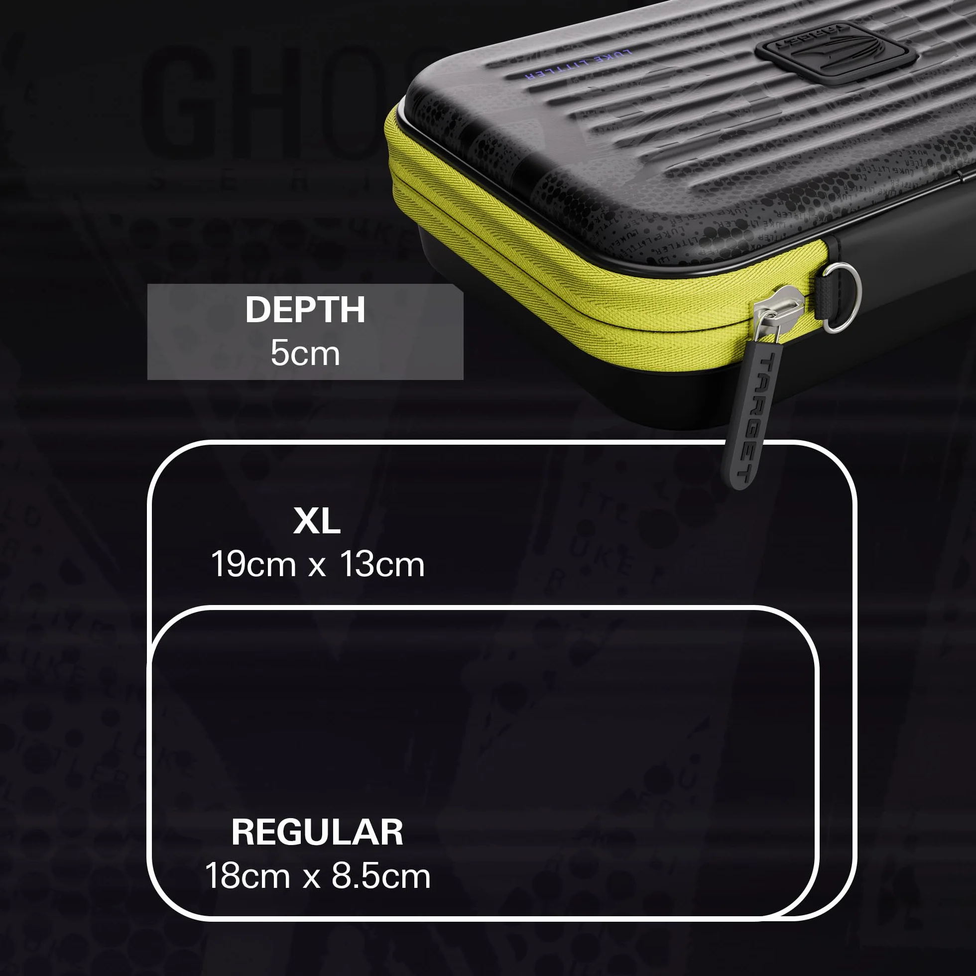 Target Darts Luke Littler Ghost Series XL Takoma Wallet – “The Nuke” profesjonalne etui na 6 zmontowanych rzutek, czarno-białe, z zamkiem błyskawicznym, idealne do przechowywania akcesoriów.